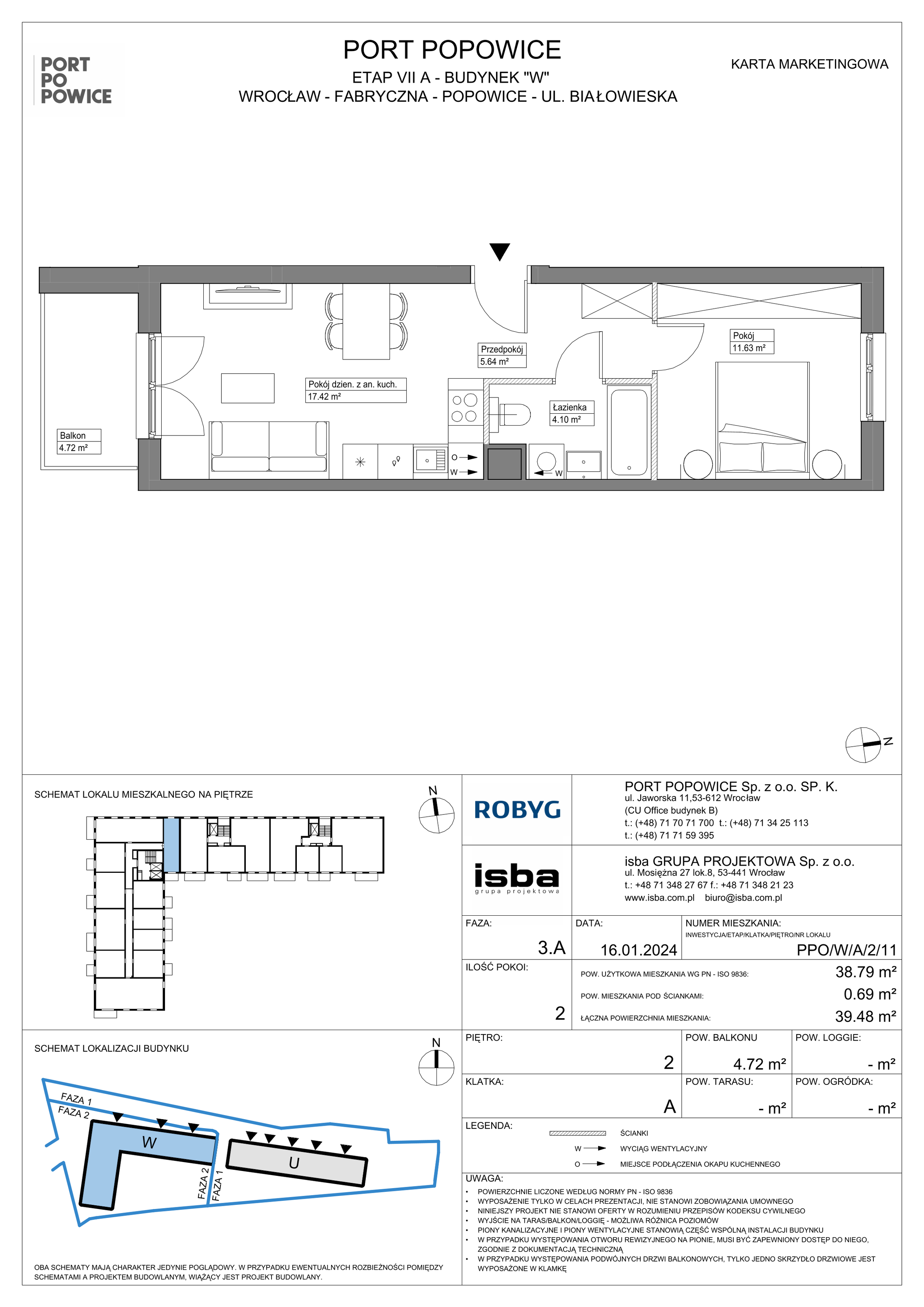 Mieszkanie 38,79 m², piętro 2, oferta nr PPO/W/A/2/11, Port Popowice, Wrocław, Pilczyce-Kozanów-Popowice Północne, Popowice, ul. Białowieska-idx