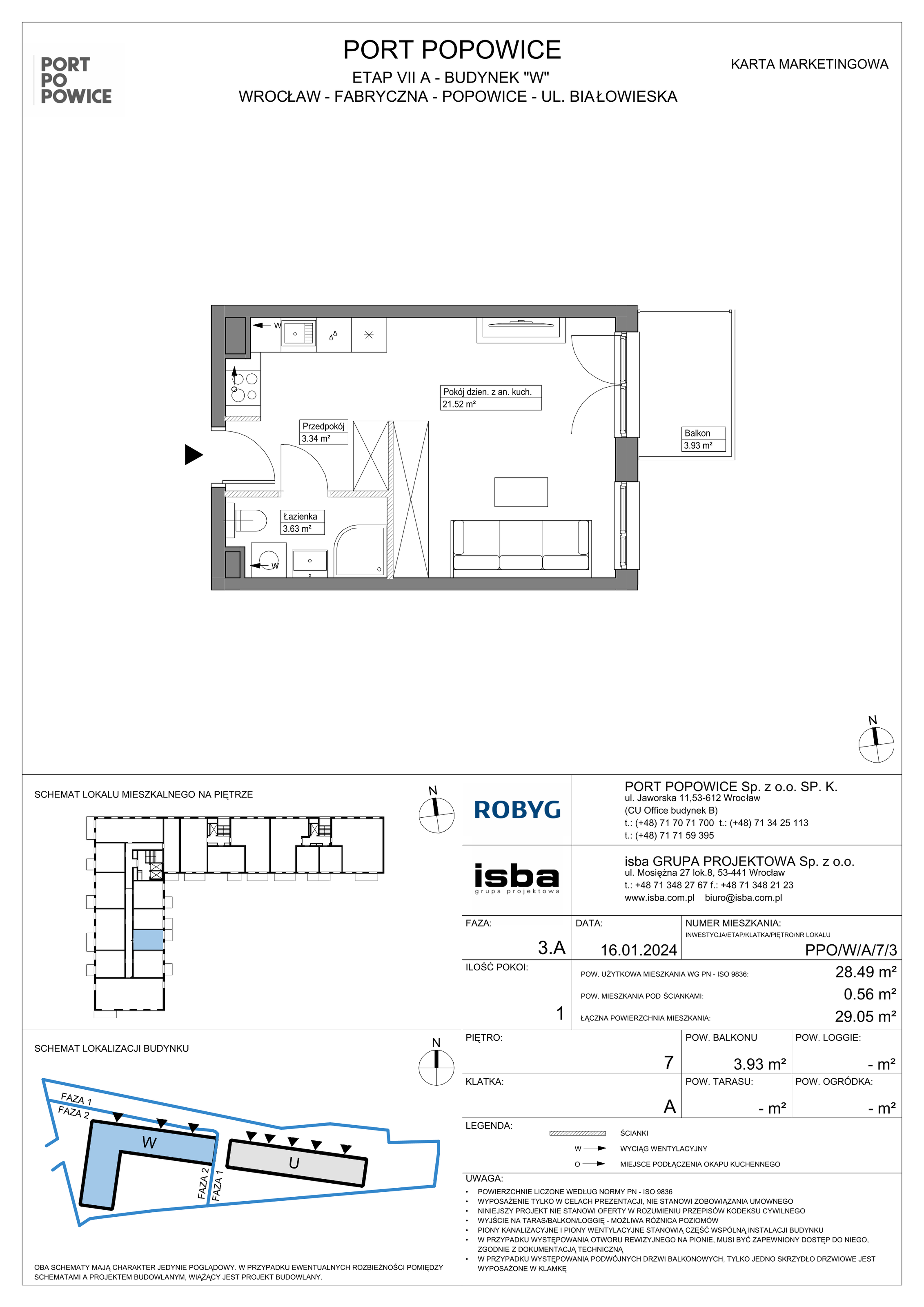 Mieszkanie 28,49 m², piętro 7, oferta nr PPO/W/A/7/3, Port Popowice, Wrocław, Pilczyce-Kozanów-Popowice Północne, Popowice, ul. Białowieska-idx