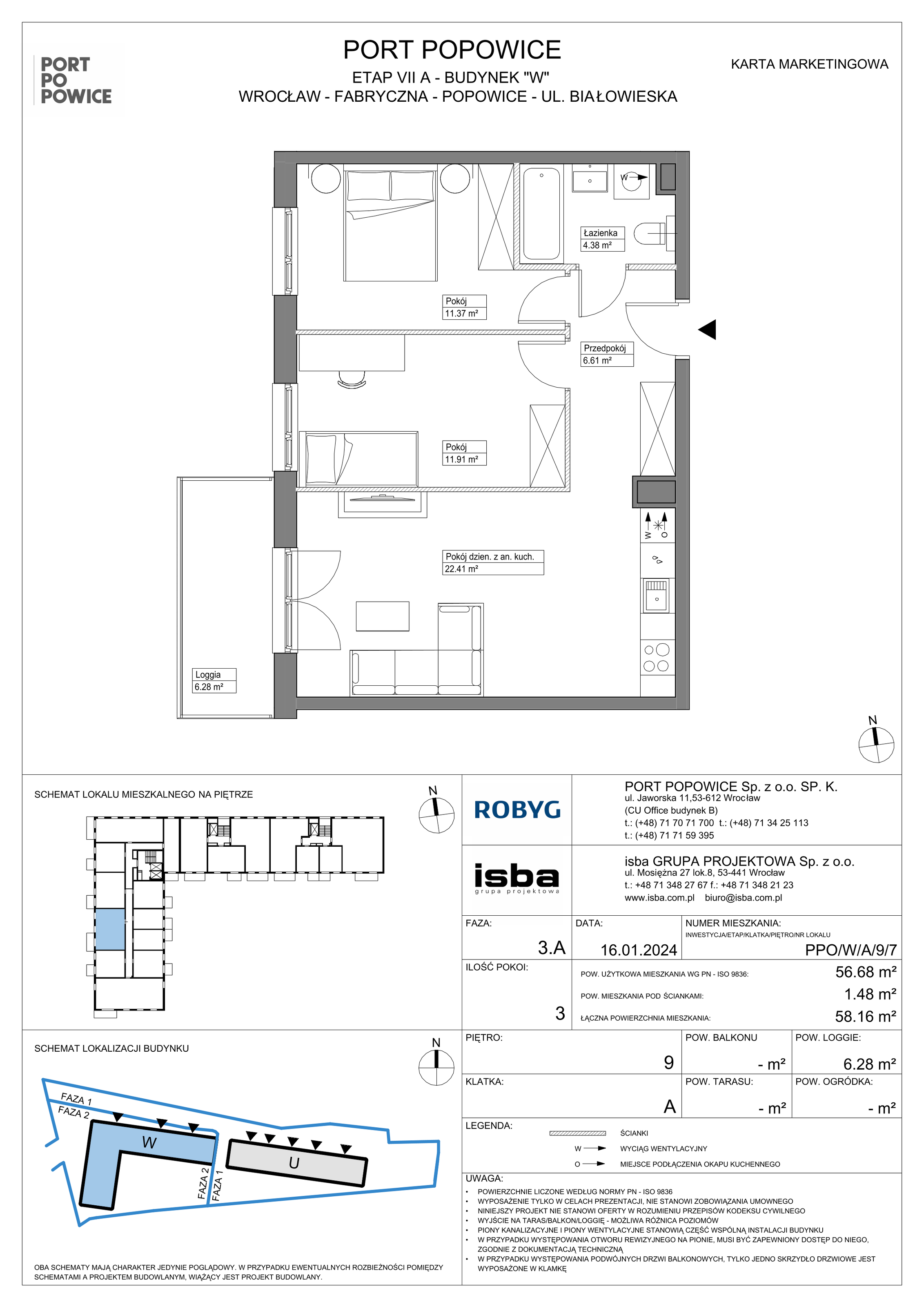 Mieszkanie 56,68 m², piętro 9, oferta nr PPO/W/A/9/7, Port Popowice, Wrocław, Pilczyce-Kozanów-Popowice Północne, Popowice, ul. Białowieska-idx