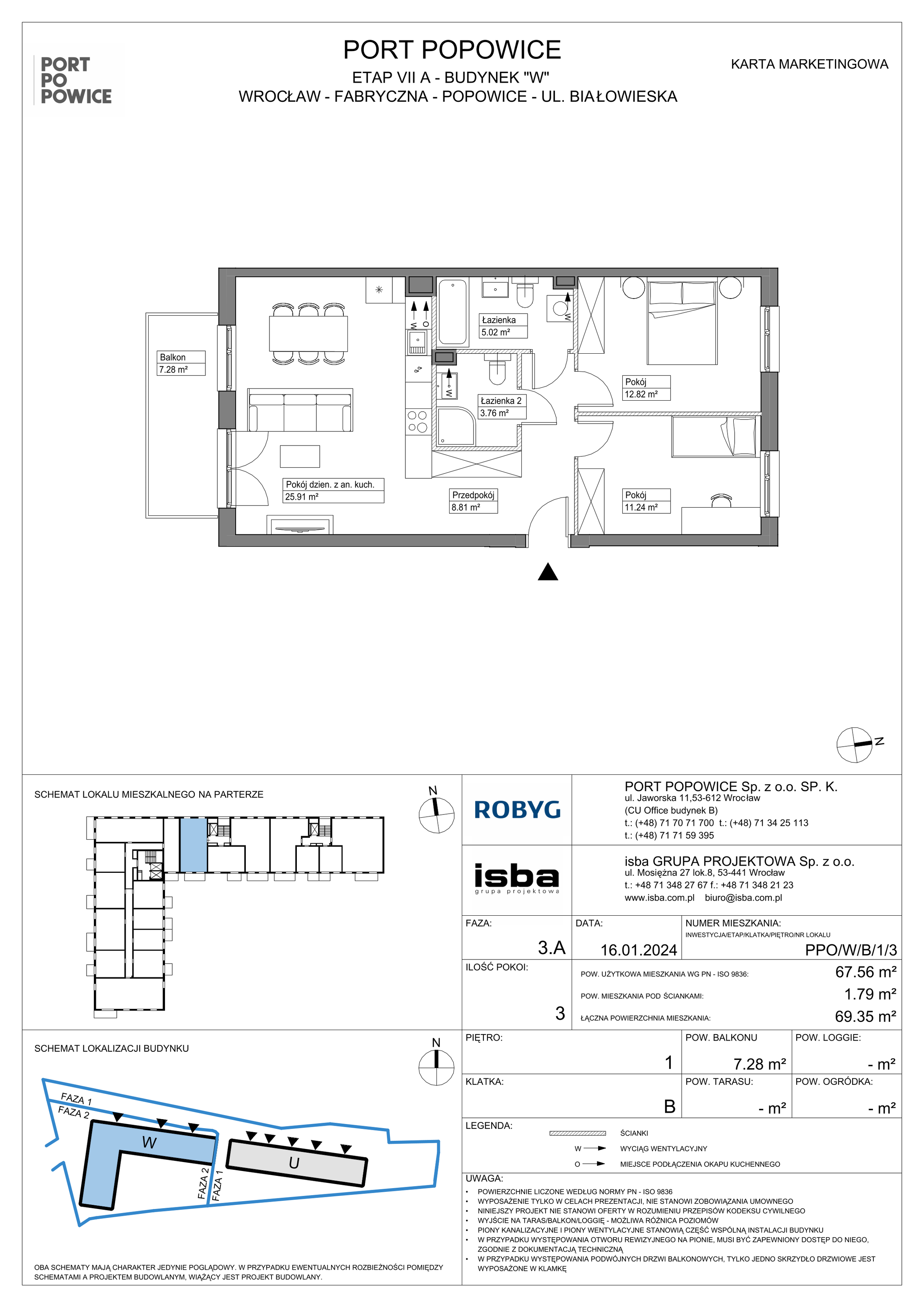 Mieszkanie 67,56 m², piętro 1, oferta nr PPO/W/B/1/3, Port Popowice, Wrocław, Pilczyce-Kozanów-Popowice Północne, Popowice, ul. Białowieska-idx