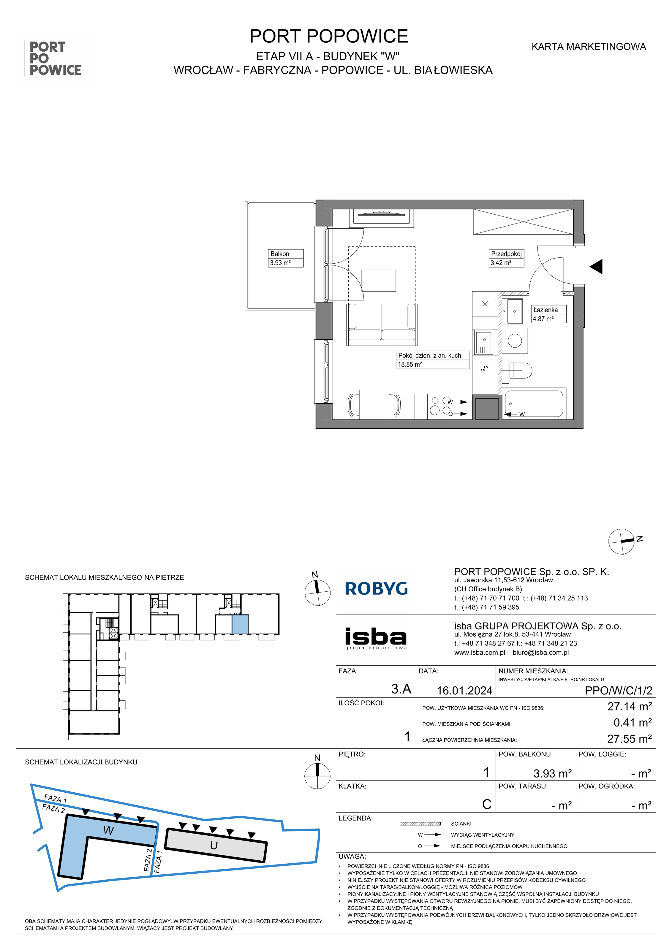 Mieszkanie 27,14 m², piętro 1, oferta nr PPO/W/C/1/2, Port Popowice, Wrocław, Pilczyce-Kozanów-Popowice Północne, Popowice, ul. Białowieska-idx