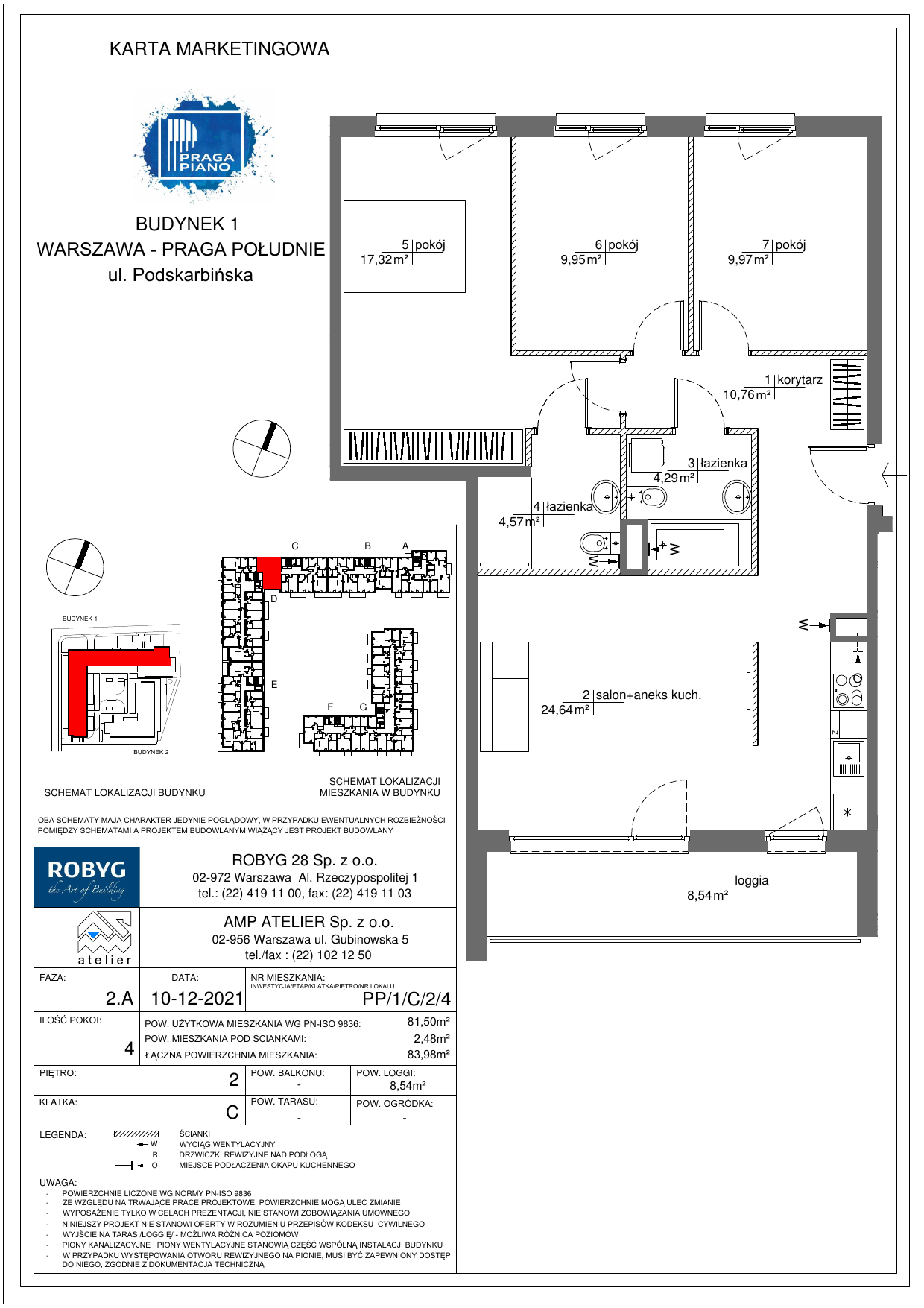 Mieszkanie 81,50 m², piętro 2, oferta nr PP/1/C/2/4, Praga Piano, Warszawa, Praga Południe, Kamionek, ul. Podskarbińska-idx