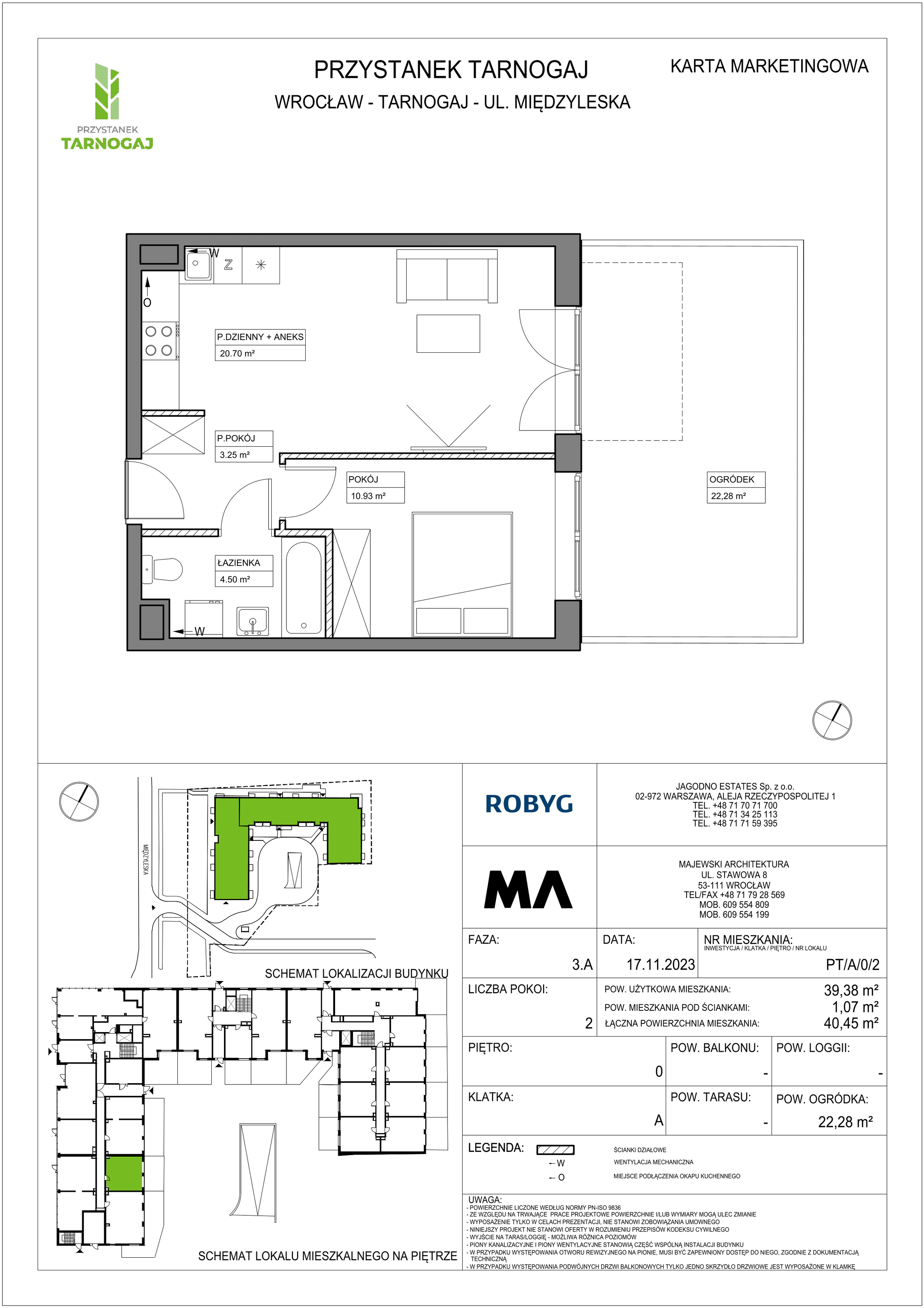 Mieszkanie 39,38 m², parter, oferta nr PT/A/0/2, Przystanek Tarnogaj, Wrocław, Tarnogaj, Krzyki, ul. Międzyleska / Gazowa-idx