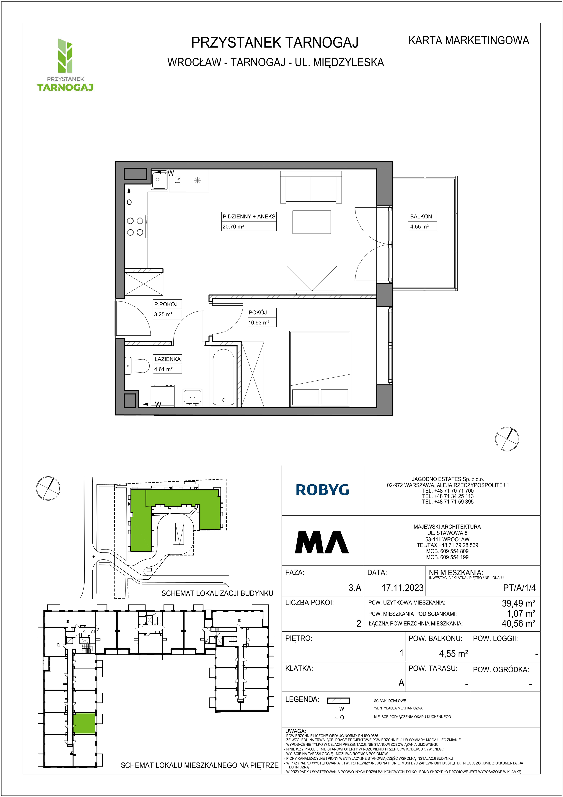 Mieszkanie 39,49 m², piętro 1, oferta nr PT/A/1/4, Przystanek Tarnogaj, Wrocław, Tarnogaj, Krzyki, ul. Międzyleska / Gazowa-idx