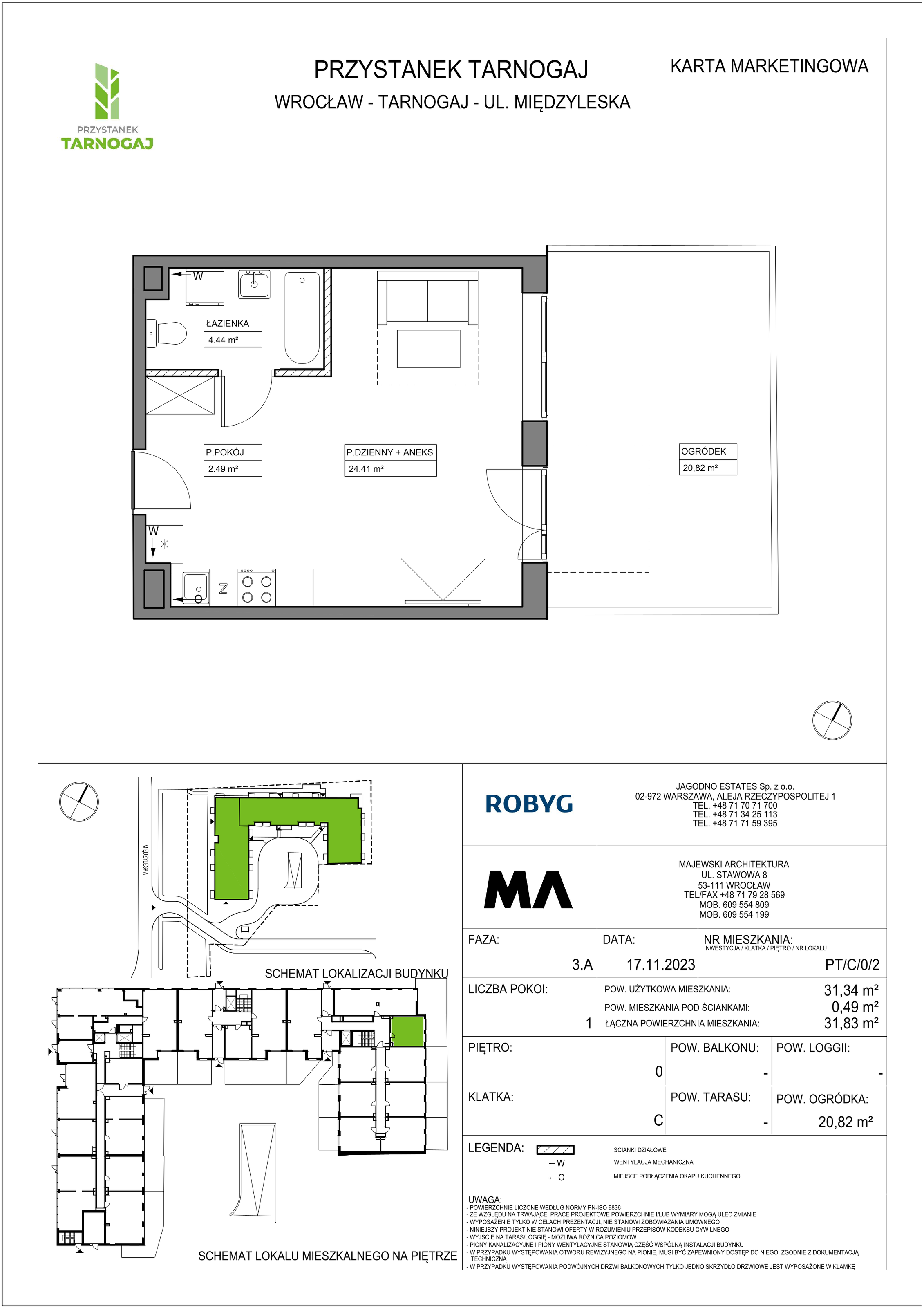 Mieszkanie 31,34 m², parter, oferta nr PT/C/0/2, Przystanek Tarnogaj, Wrocław, Tarnogaj, Krzyki, ul. Międzyleska / Gazowa-idx