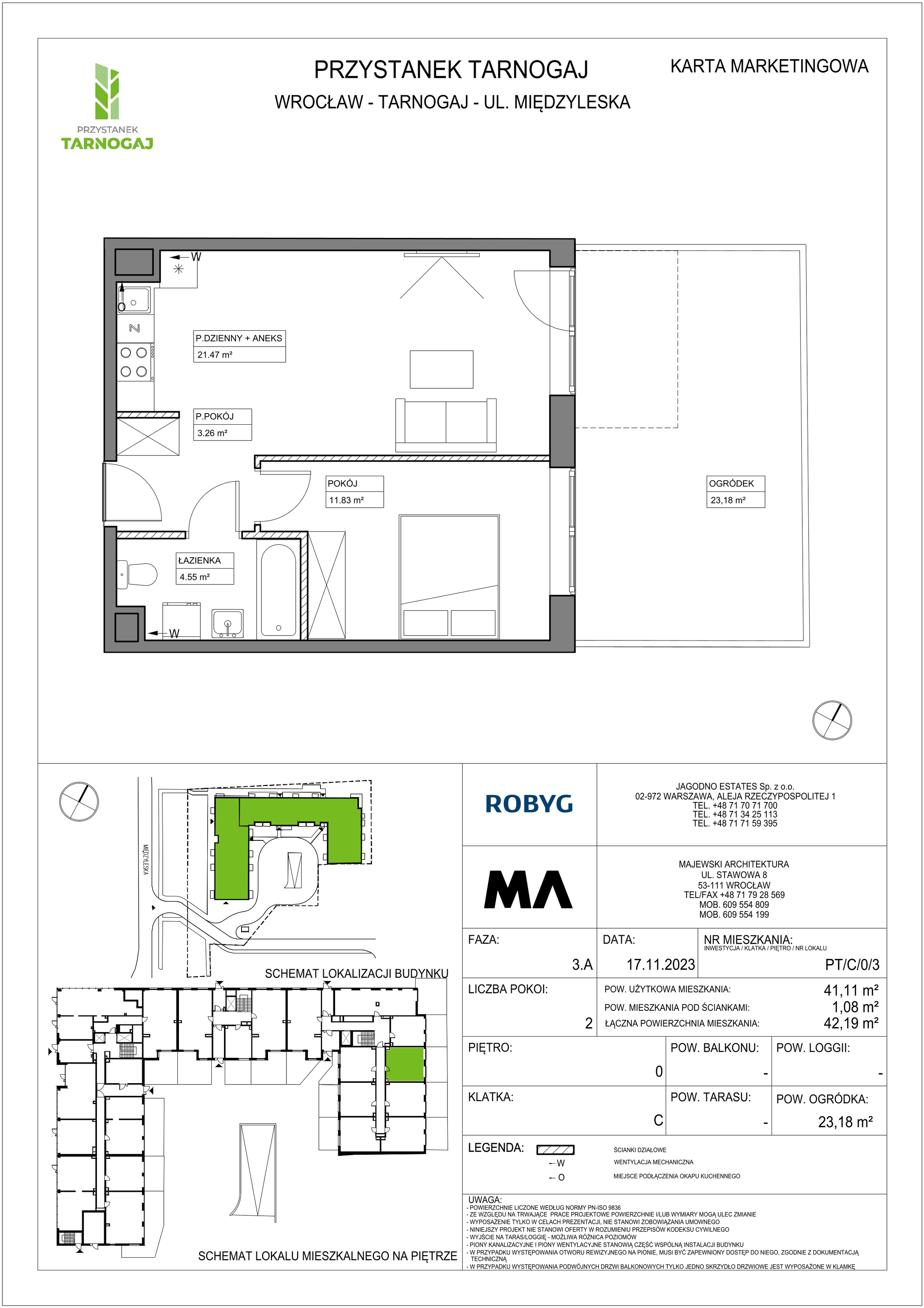 Mieszkanie 41,11 m², parter, oferta nr PT/C/0/3, Przystanek Tarnogaj, Wrocław, Tarnogaj, Krzyki, ul. Międzyleska / Gazowa-idx