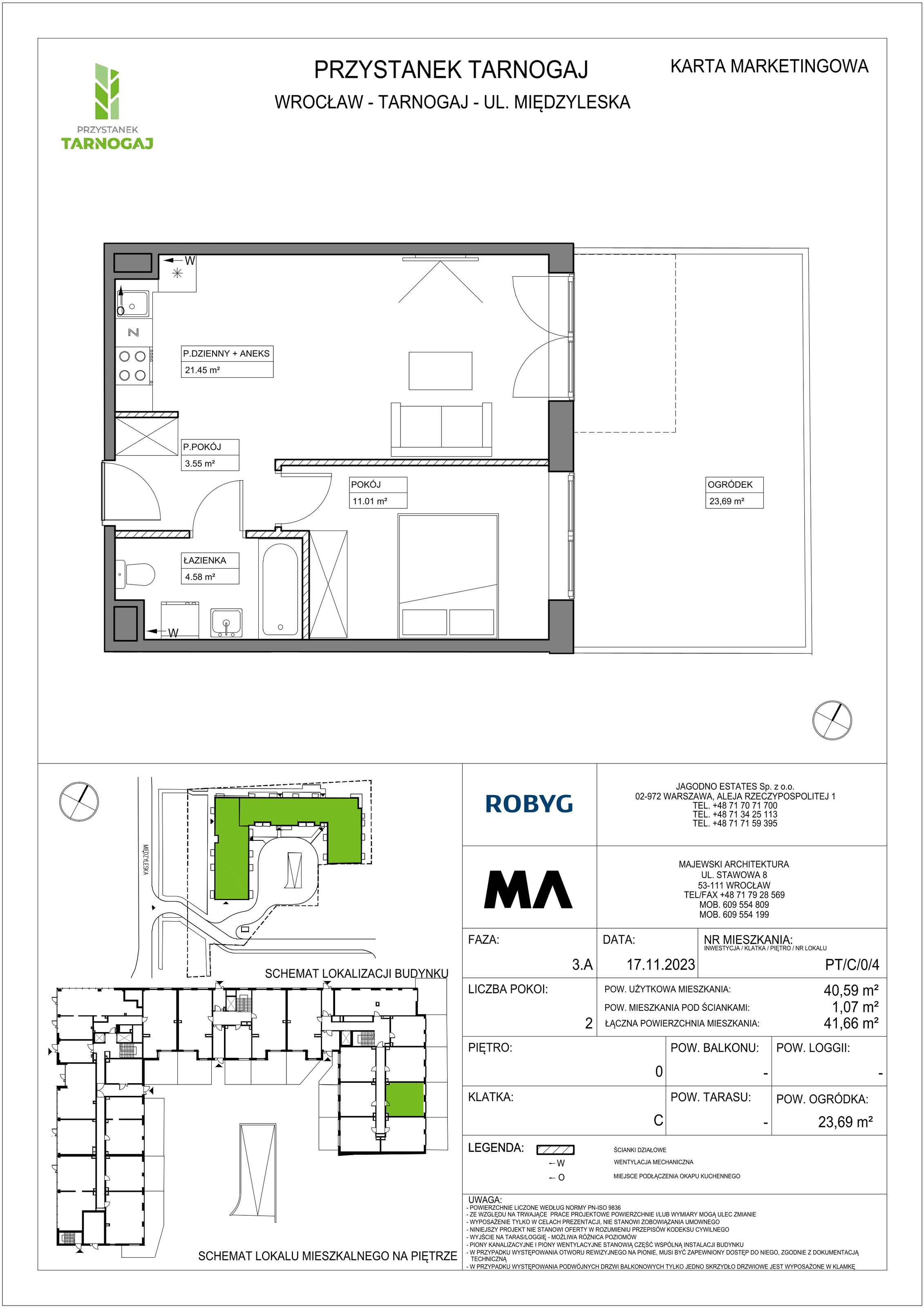 Mieszkanie 40,59 m², parter, oferta nr PT/C/0/4, Przystanek Tarnogaj, Wrocław, Tarnogaj, Krzyki, ul. Międzyleska / Gazowa-idx