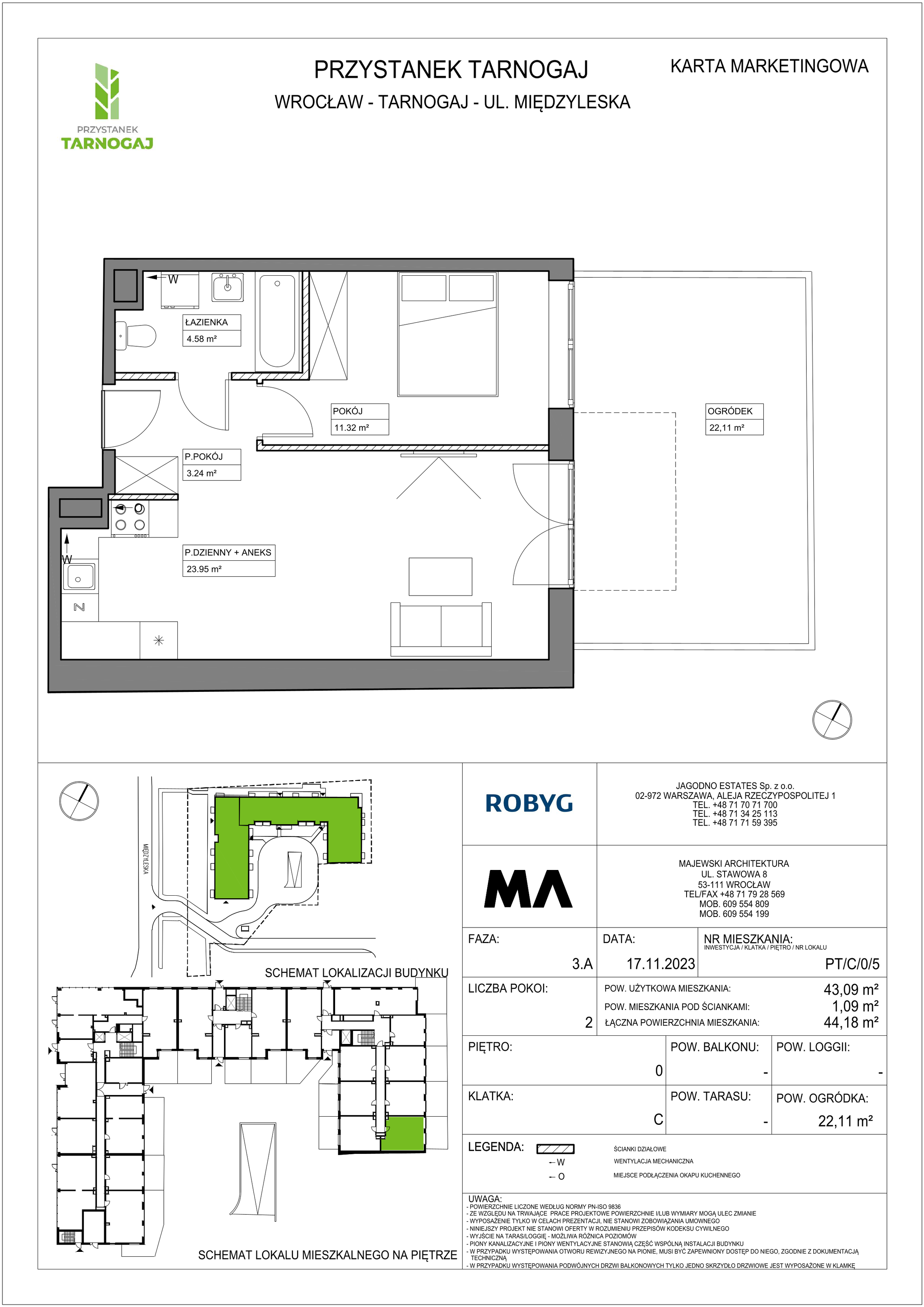 Mieszkanie 43,09 m², parter, oferta nr PT/C/0/5, Przystanek Tarnogaj, Wrocław, Tarnogaj, Krzyki, ul. Międzyleska / Gazowa-idx