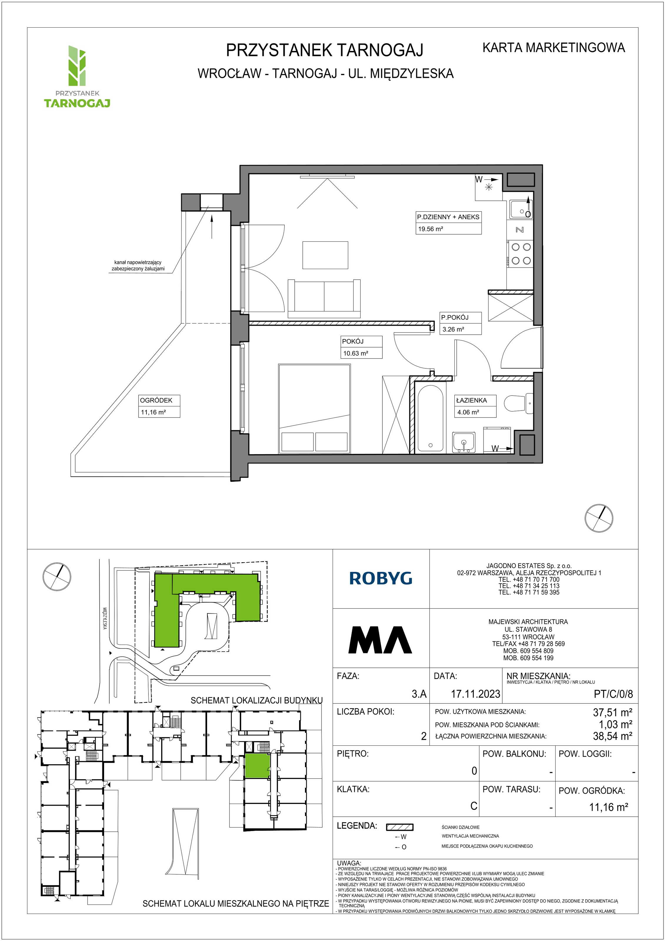 Mieszkanie 37,51 m², parter, oferta nr PT/C/0/8, Przystanek Tarnogaj, Wrocław, Tarnogaj, Krzyki, ul. Międzyleska / Gazowa-idx