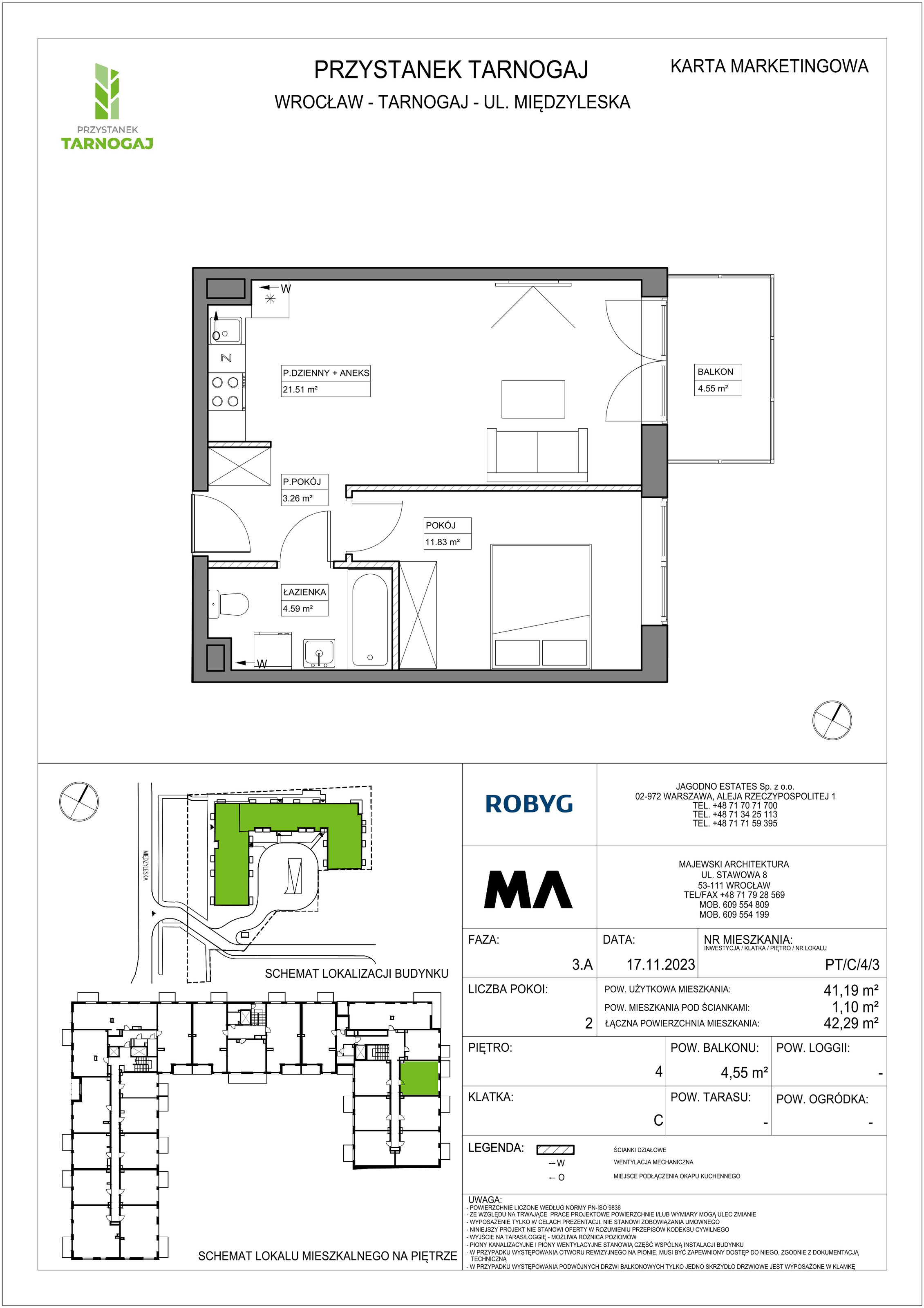 Mieszkanie 41,19 m², piętro 4, oferta nr PT/C/4/3, Przystanek Tarnogaj, Wrocław, Tarnogaj, Krzyki, ul. Międzyleska / Gazowa-idx