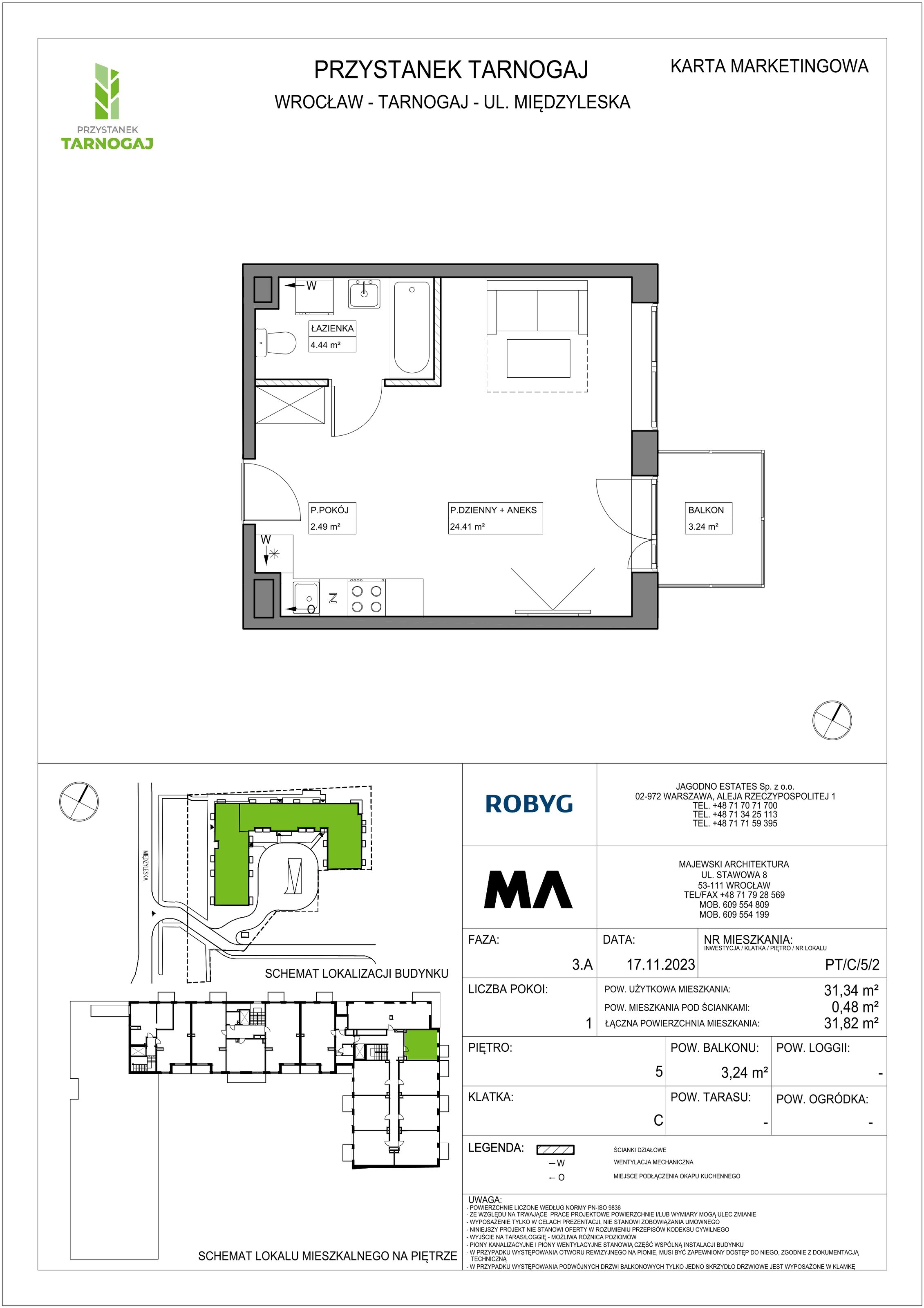 Mieszkanie 31,34 m², piętro 5, oferta nr PT/C/5/2, Przystanek Tarnogaj, Wrocław, Tarnogaj, Krzyki, ul. Międzyleska / Gazowa-idx