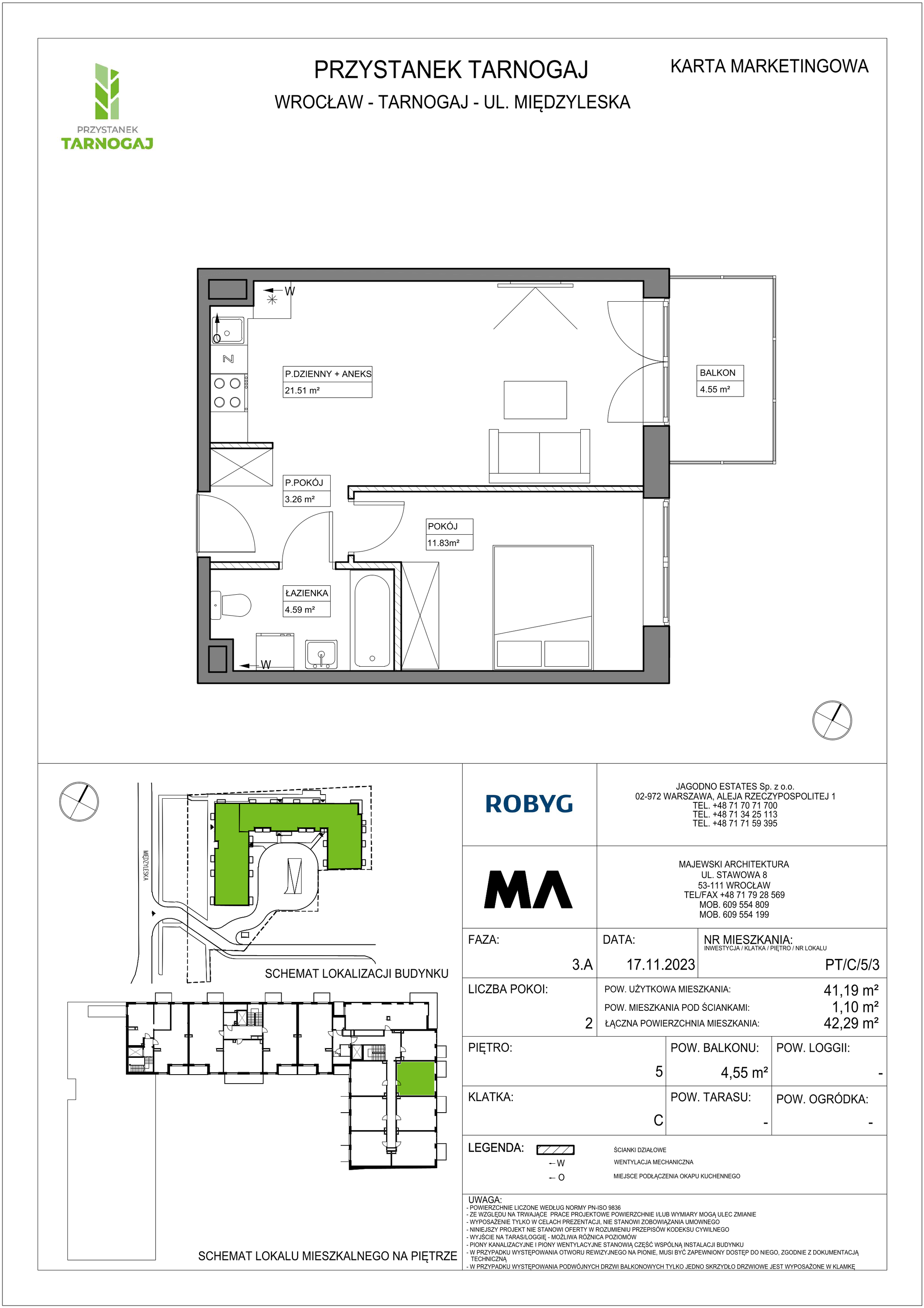 Mieszkanie 41,19 m², piętro 5, oferta nr PT/C/5/3, Przystanek Tarnogaj, Wrocław, Tarnogaj, Krzyki, ul. Międzyleska / Gazowa-idx