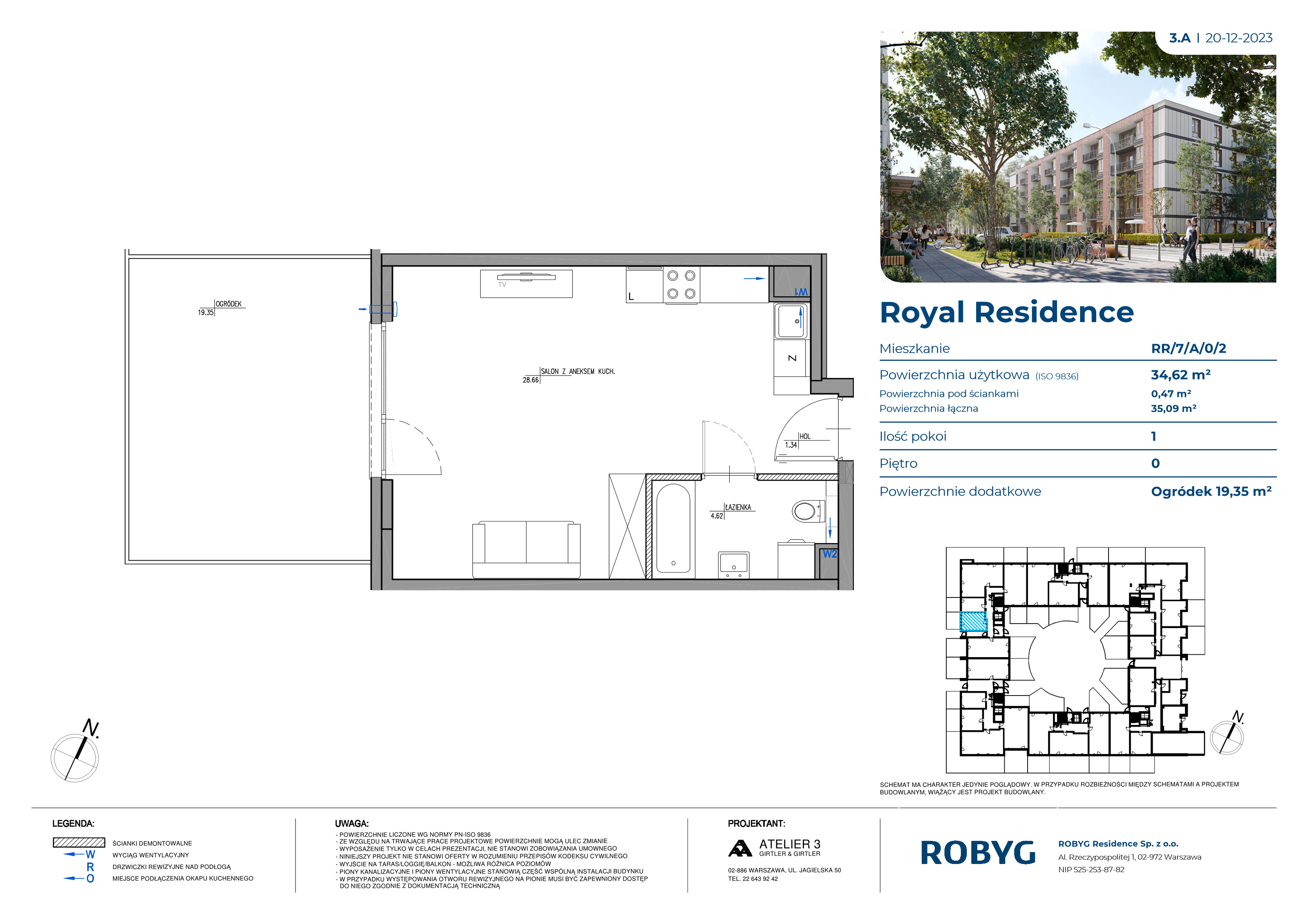 Mieszkanie 34,62 m², parter, oferta nr RR/7/A/0/2, Royal Residence, Warszawa, Wilanów, Błonia Wilanowskie, ul. Sarmacka-idx