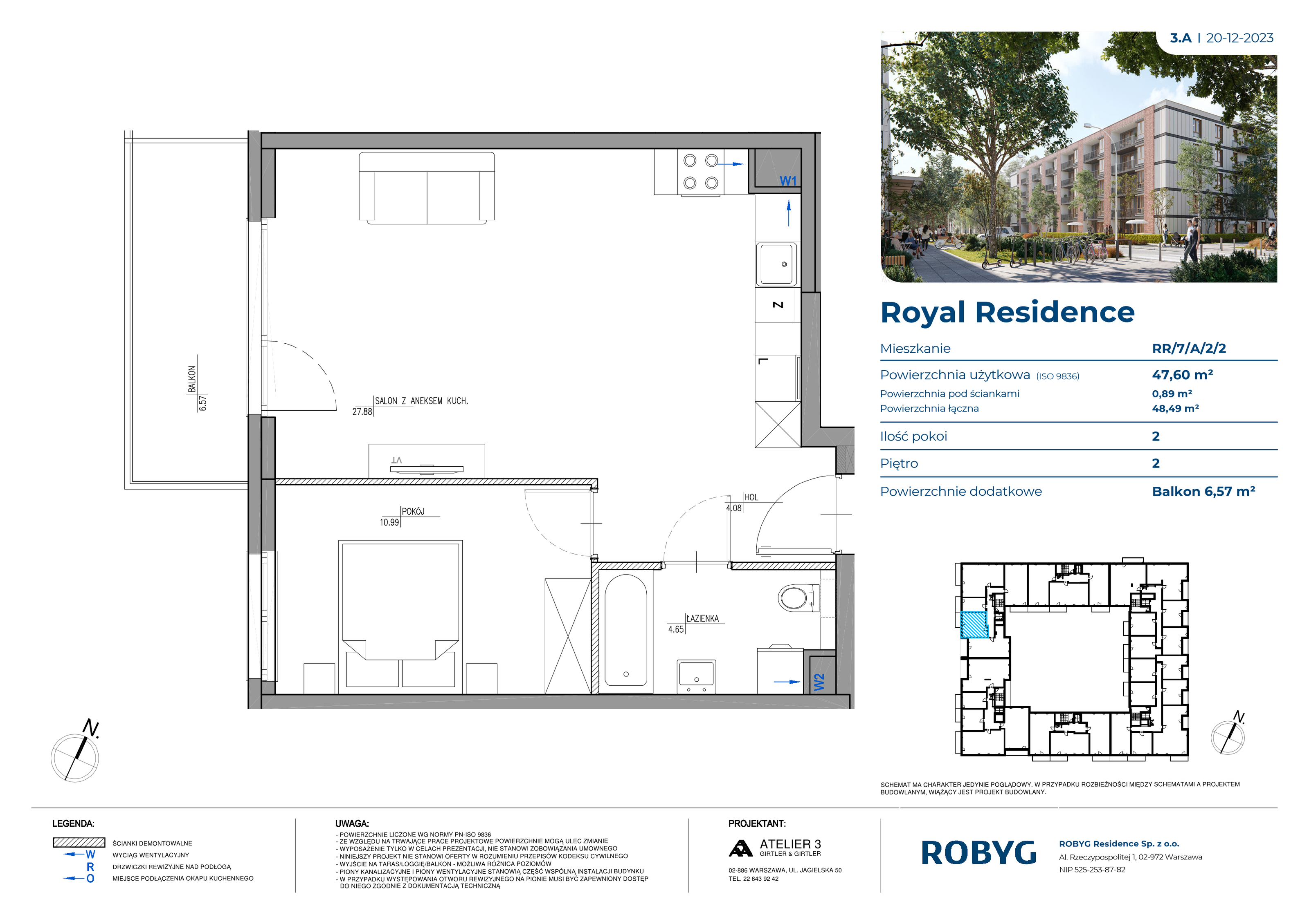 Mieszkanie 47,60 m², piętro 2, oferta nr RR/7/A/2/2, Royal Residence, Warszawa, Wilanów, Błonia Wilanowskie, ul. Sarmacka-idx