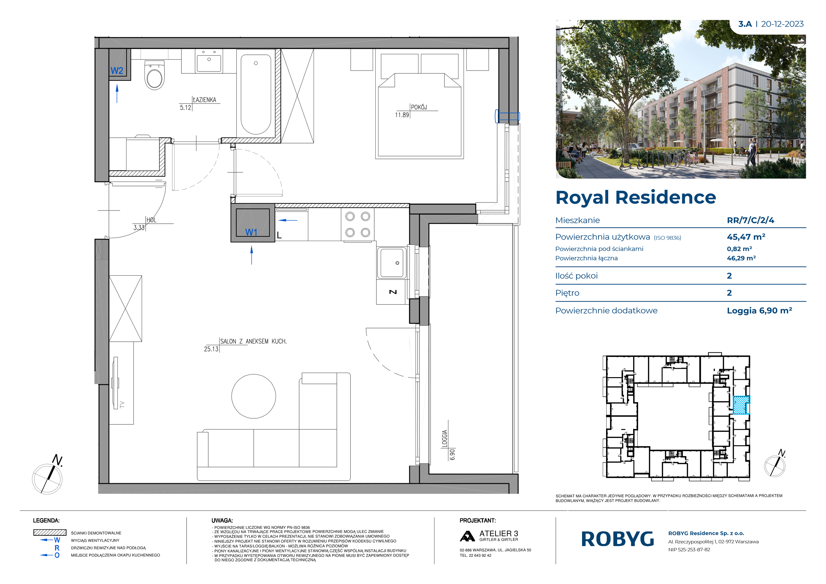 Mieszkanie 45,47 m², piętro 2, oferta nr RR/7/C/2/4, Royal Residence, Warszawa, Wilanów, Błonia Wilanowskie, ul. Sarmacka-idx