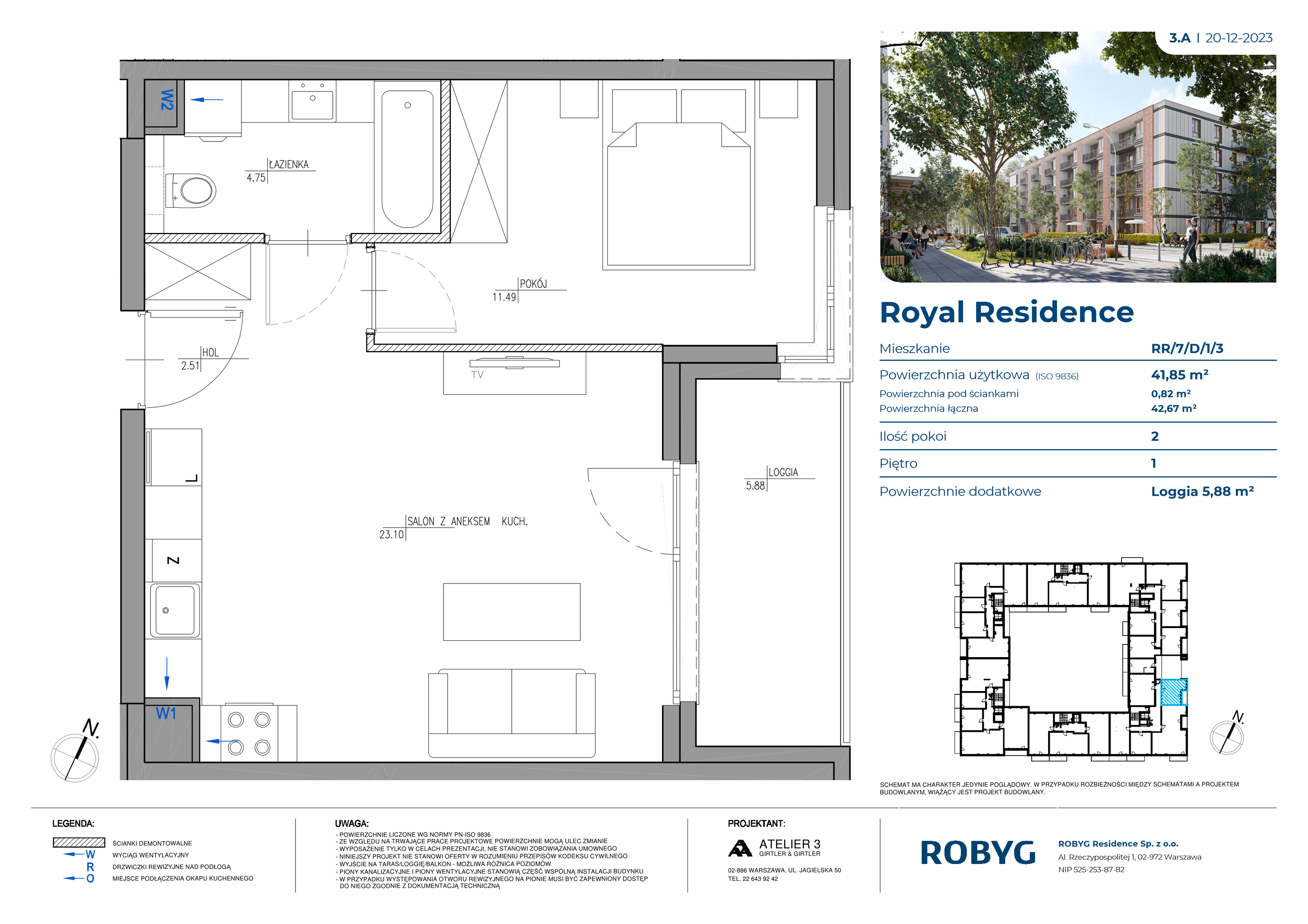 Mieszkanie 41,85 m², piętro 1, oferta nr RR/7/D/1/3, Royal Residence, Warszawa, Wilanów, Błonia Wilanowskie, ul. Sarmacka-idx