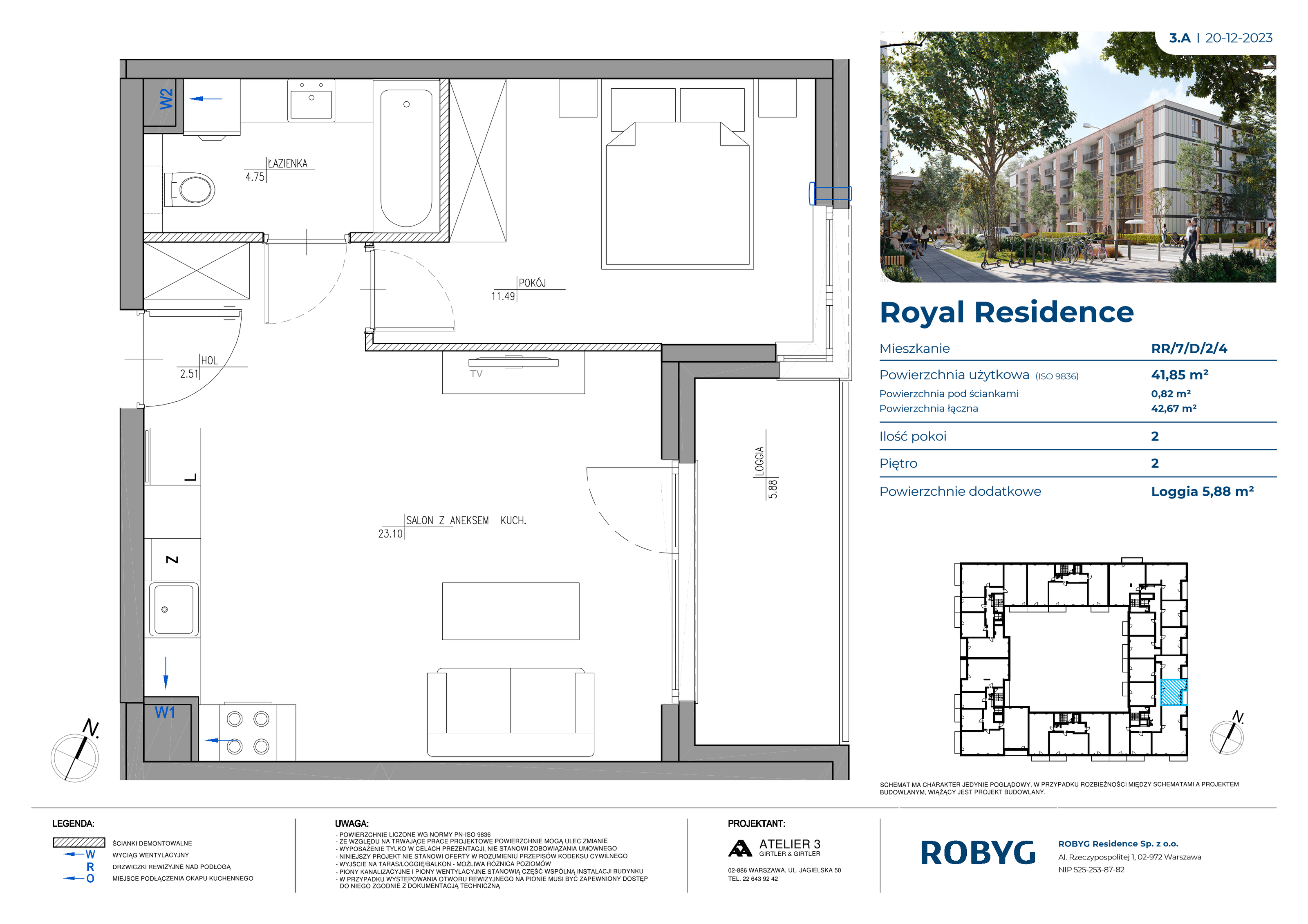 Mieszkanie 41,85 m², piętro 2, oferta nr RR/7/D/2/4, Royal Residence, Warszawa, Wilanów, Błonia Wilanowskie, ul. Sarmacka-idx