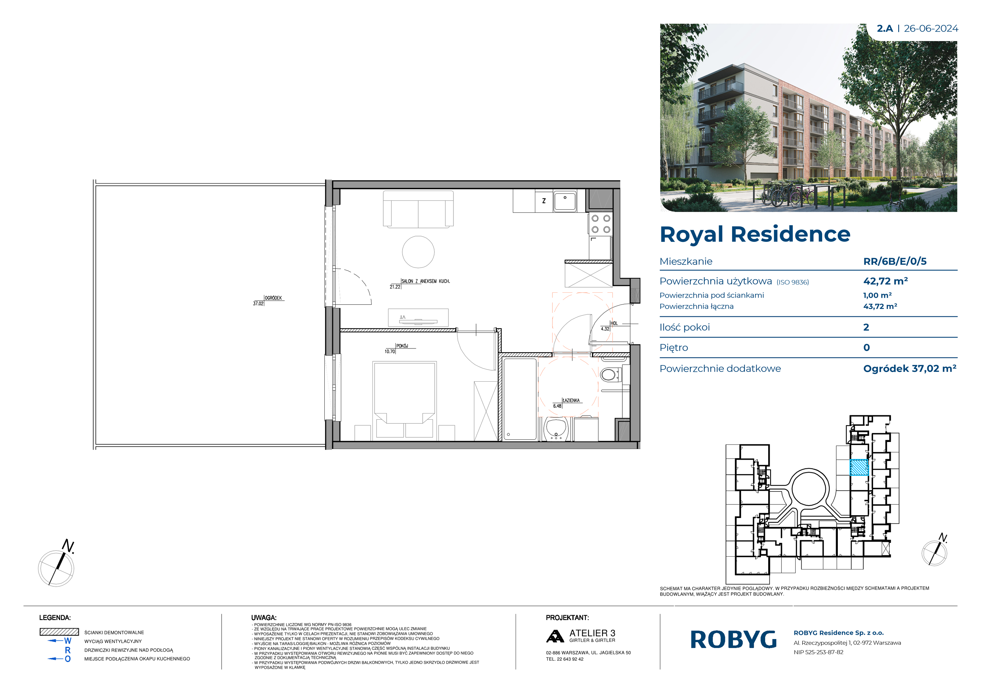 Mieszkanie 42,72 m², parter, oferta nr RR/6B/E/0/5, Royal Residence 6B, Warszawa, Wilanów, Błonia Wilanowskie, ul. Sarmacka-idx