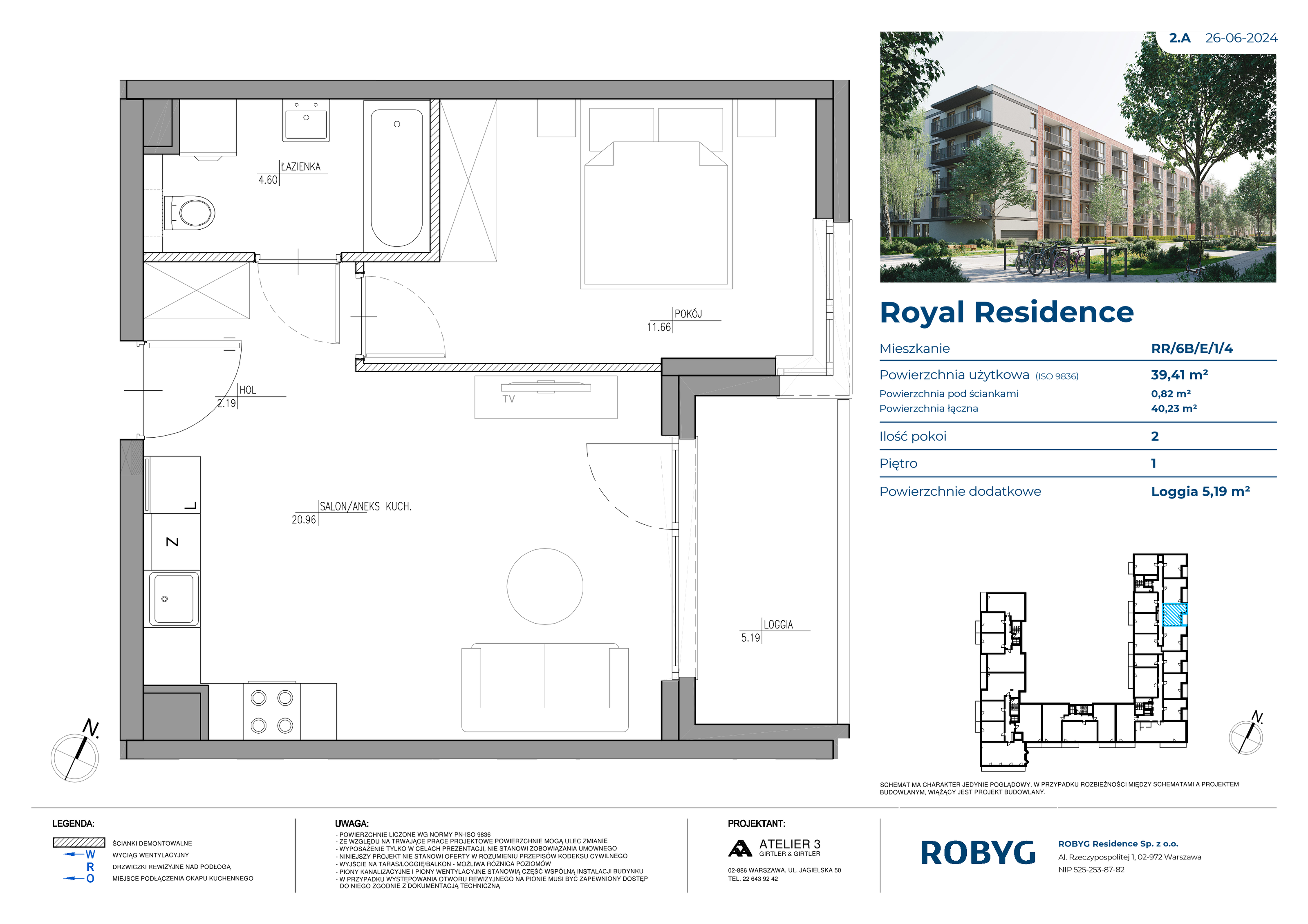 Mieszkanie 39,41 m², piętro 1, oferta nr RR/6B/E/1/4, Royal Residence 6B, Warszawa, Wilanów, Błonia Wilanowskie, ul. Sarmacka-idx