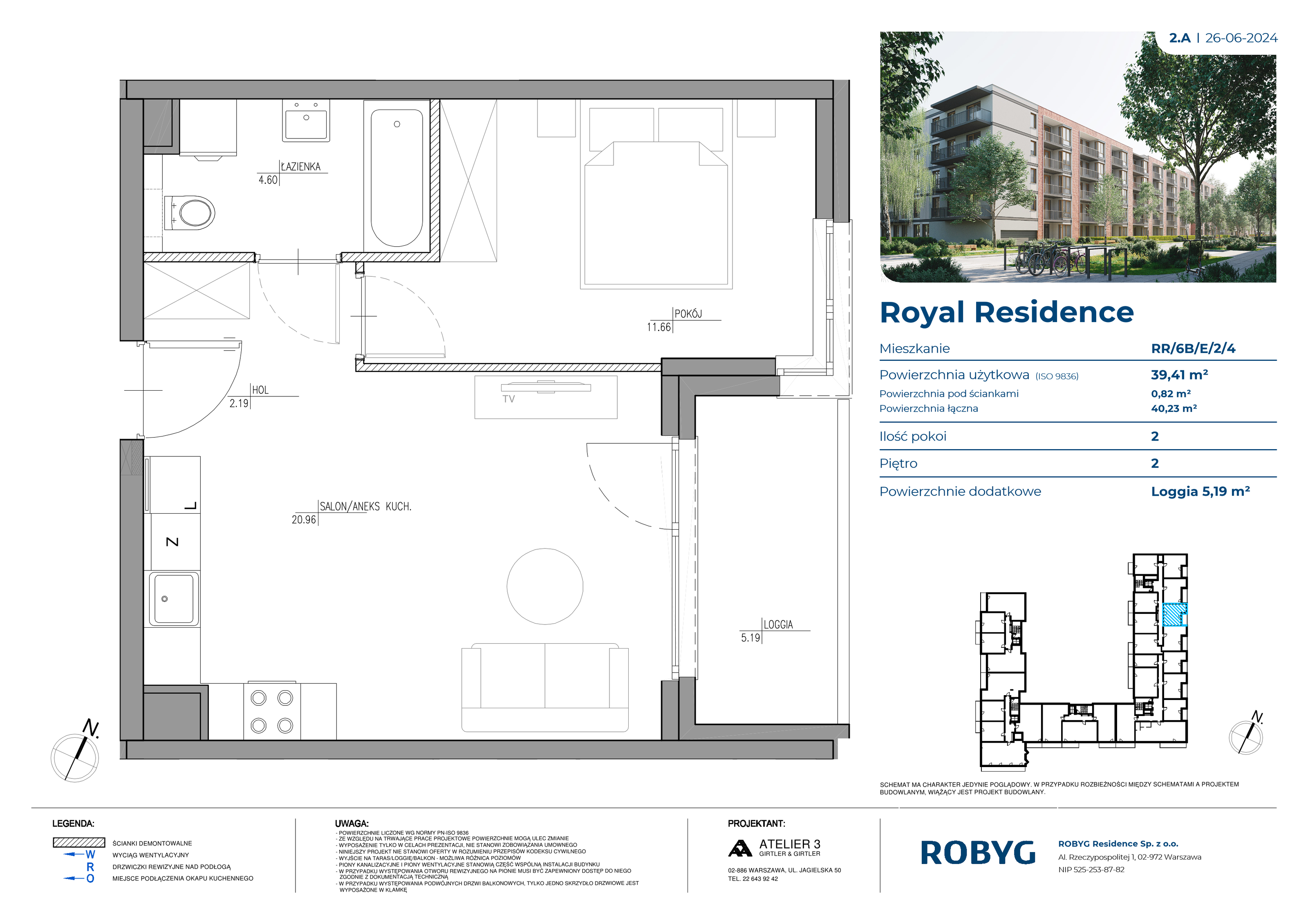 Mieszkanie 39,41 m², piętro 2, oferta nr RR/6B/E/2/4, Royal Residence 6B, Warszawa, Wilanów, Błonia Wilanowskie, ul. Sarmacka-idx