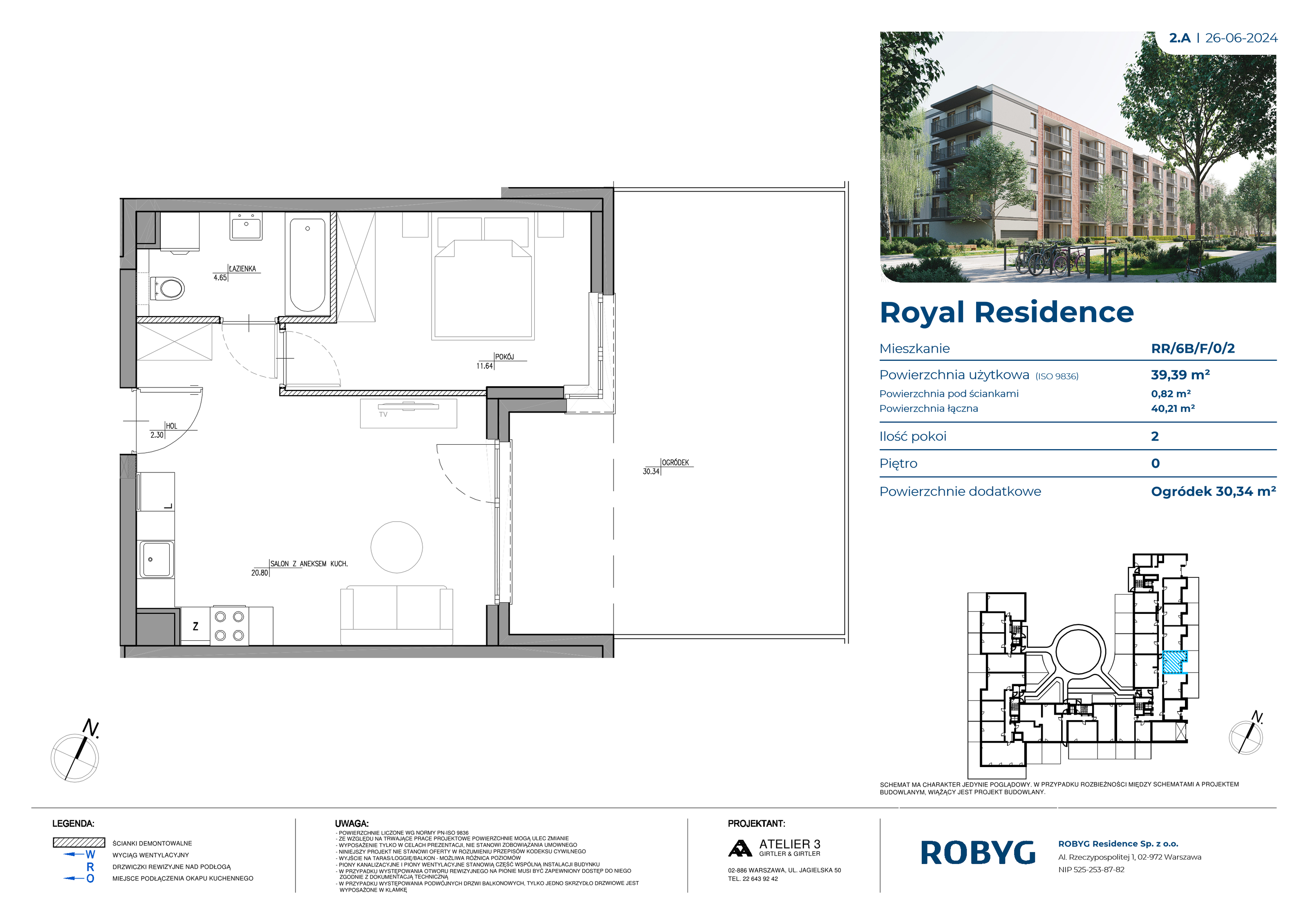 Mieszkanie 39,39 m², parter, oferta nr RR/6B/F/0/2, Royal Residence 6B, Warszawa, Wilanów, Błonia Wilanowskie, ul. Sarmacka-idx