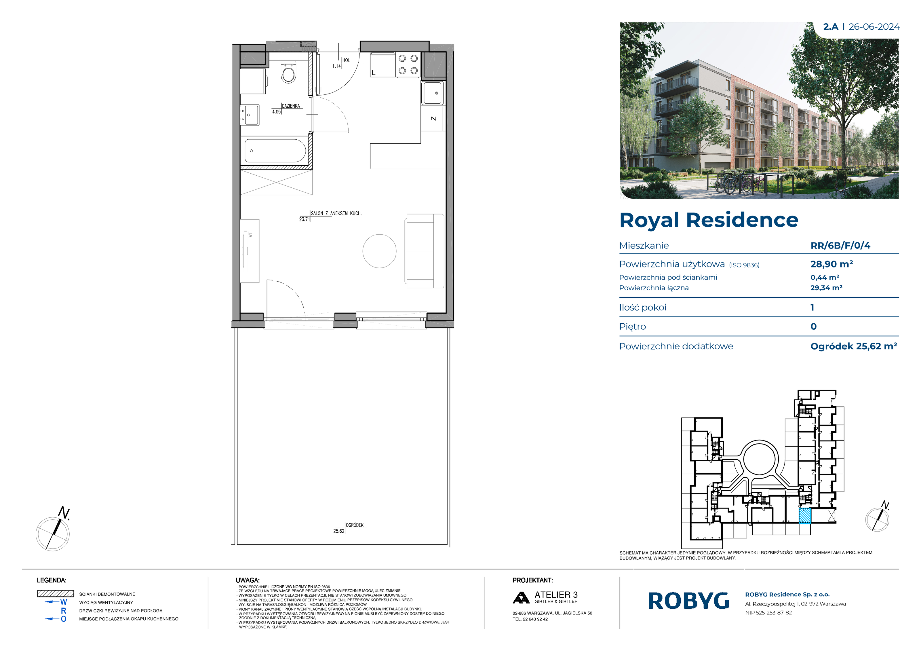 Mieszkanie 28,90 m², parter, oferta nr RR/6B/F/0/4, Royal Residence 6B, Warszawa, Wilanów, Błonia Wilanowskie, ul. Sarmacka-idx