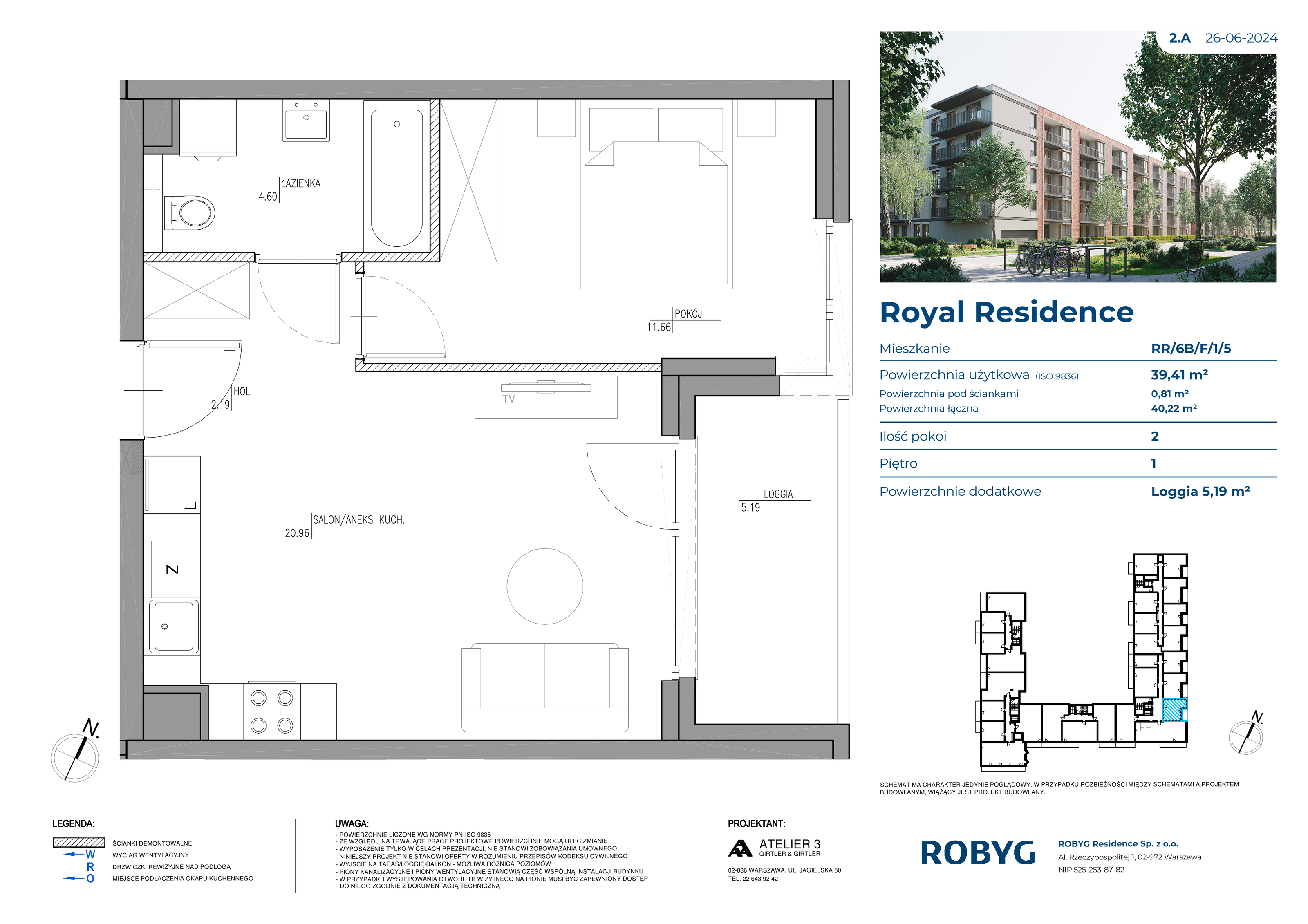 Mieszkanie 39,41 m², piętro 1, oferta nr RR/6B/F/1/5, Royal Residence 6B, Warszawa, Wilanów, Błonia Wilanowskie, ul. Sarmacka-idx