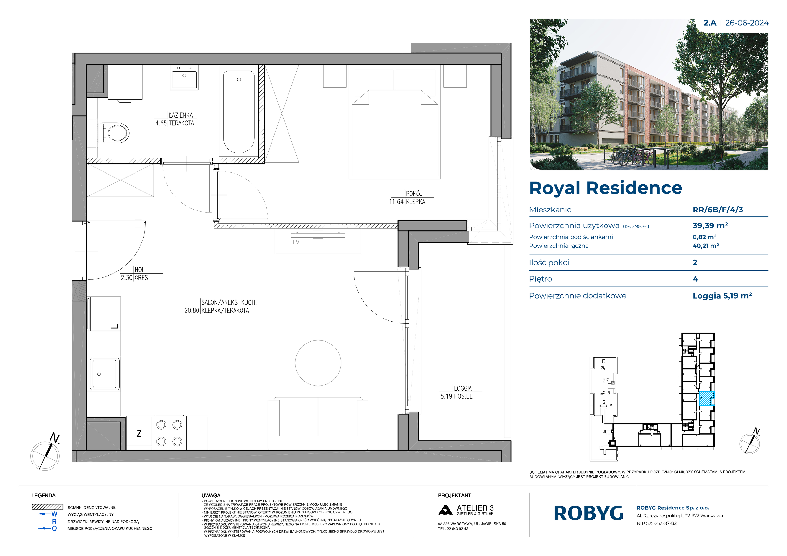 Mieszkanie 39,39 m², piętro 4, oferta nr RR/6B/F/4/3, Royal Residence 6B, Warszawa, Wilanów, Błonia Wilanowskie, ul. Sarmacka-idx