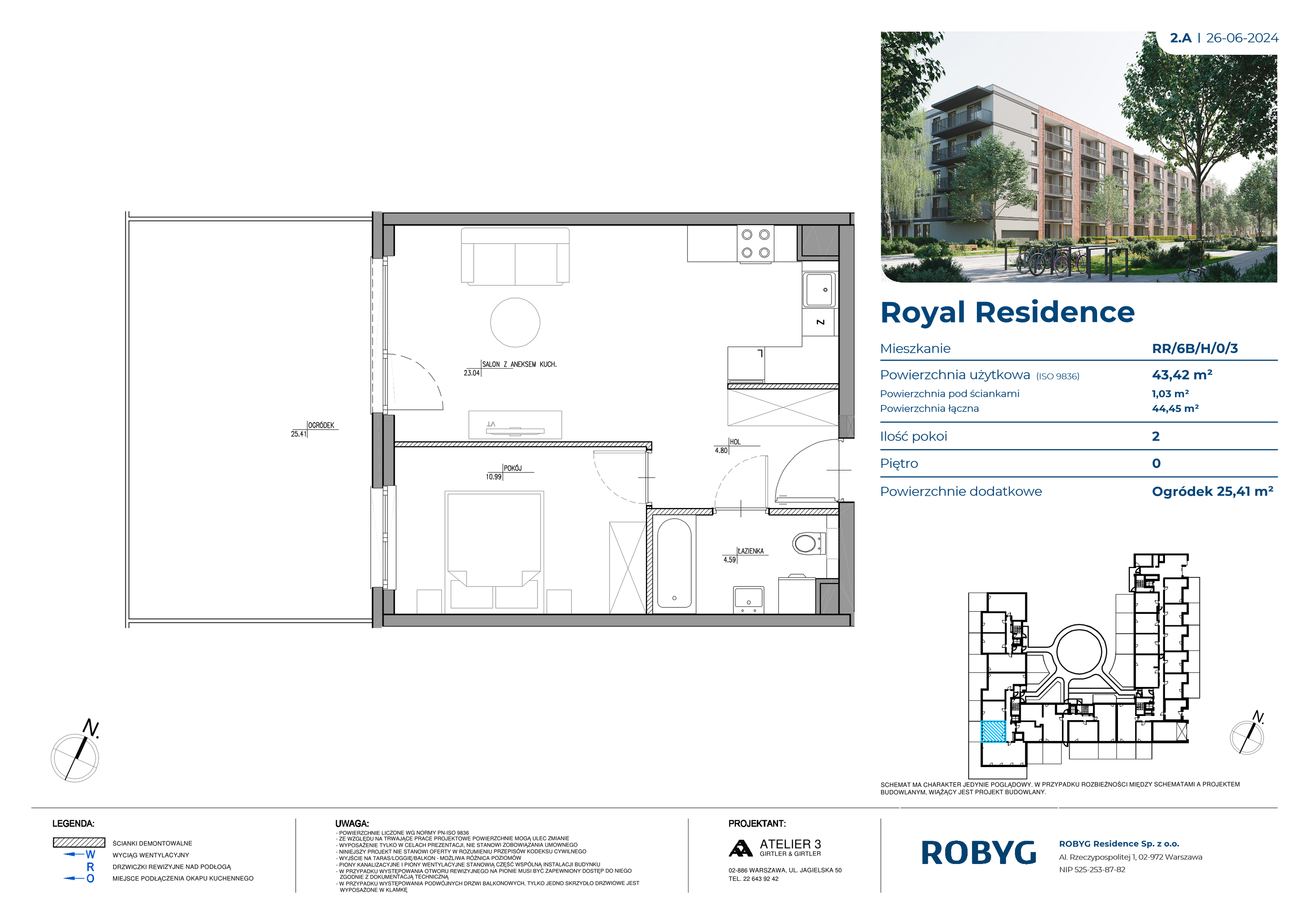 Mieszkanie 43,42 m², parter, oferta nr RR/6B/H/0/3, Royal Residence 6B, Warszawa, Wilanów, Błonia Wilanowskie, ul. Sarmacka-idx