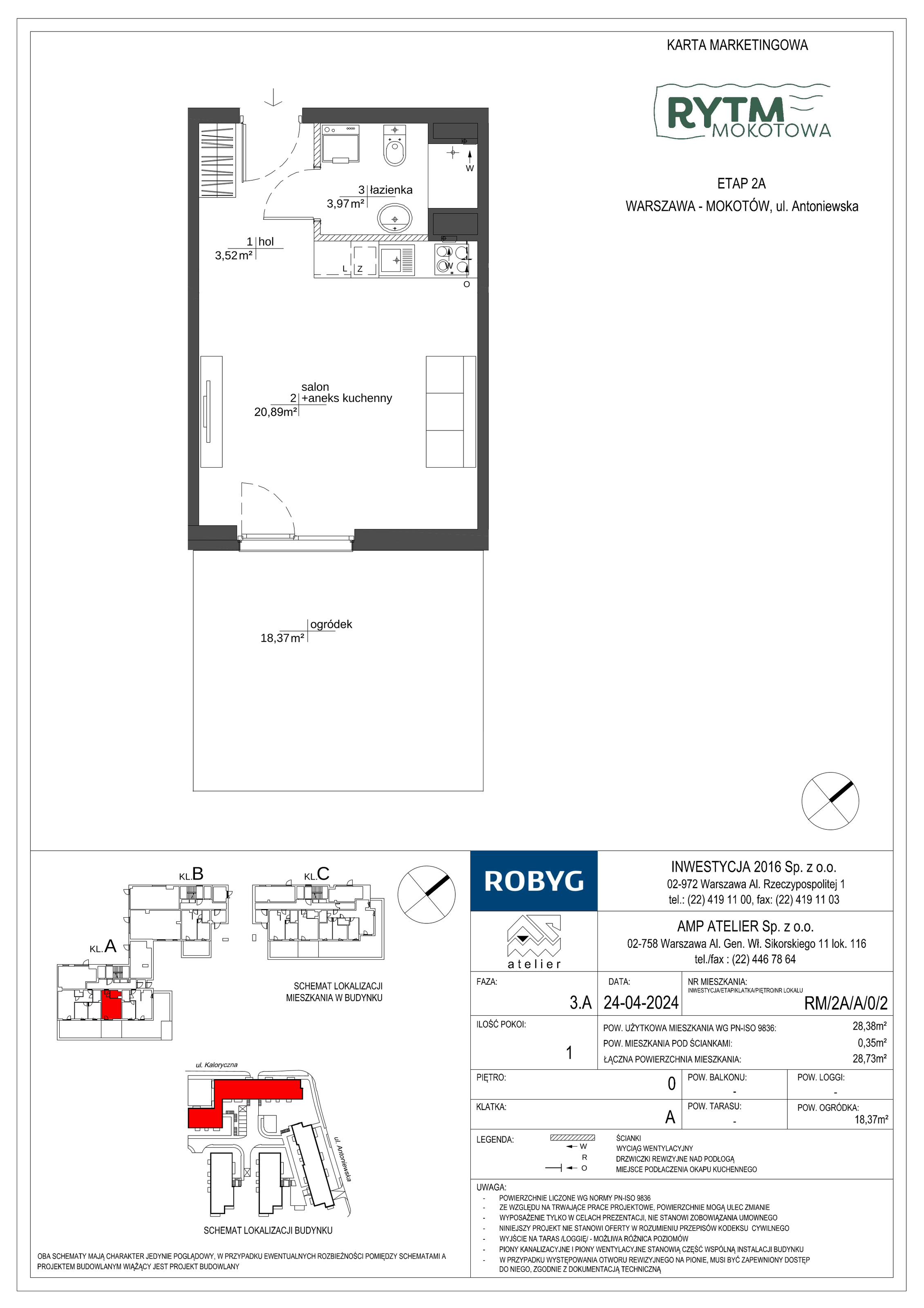 Mieszkanie 28,38 m², parter, oferta nr RM/2A/A/0/2, Rytm Mokotowa, Warszawa, Mokotów, Augustówka, ul. Antoniewska / Piramowicza-idx