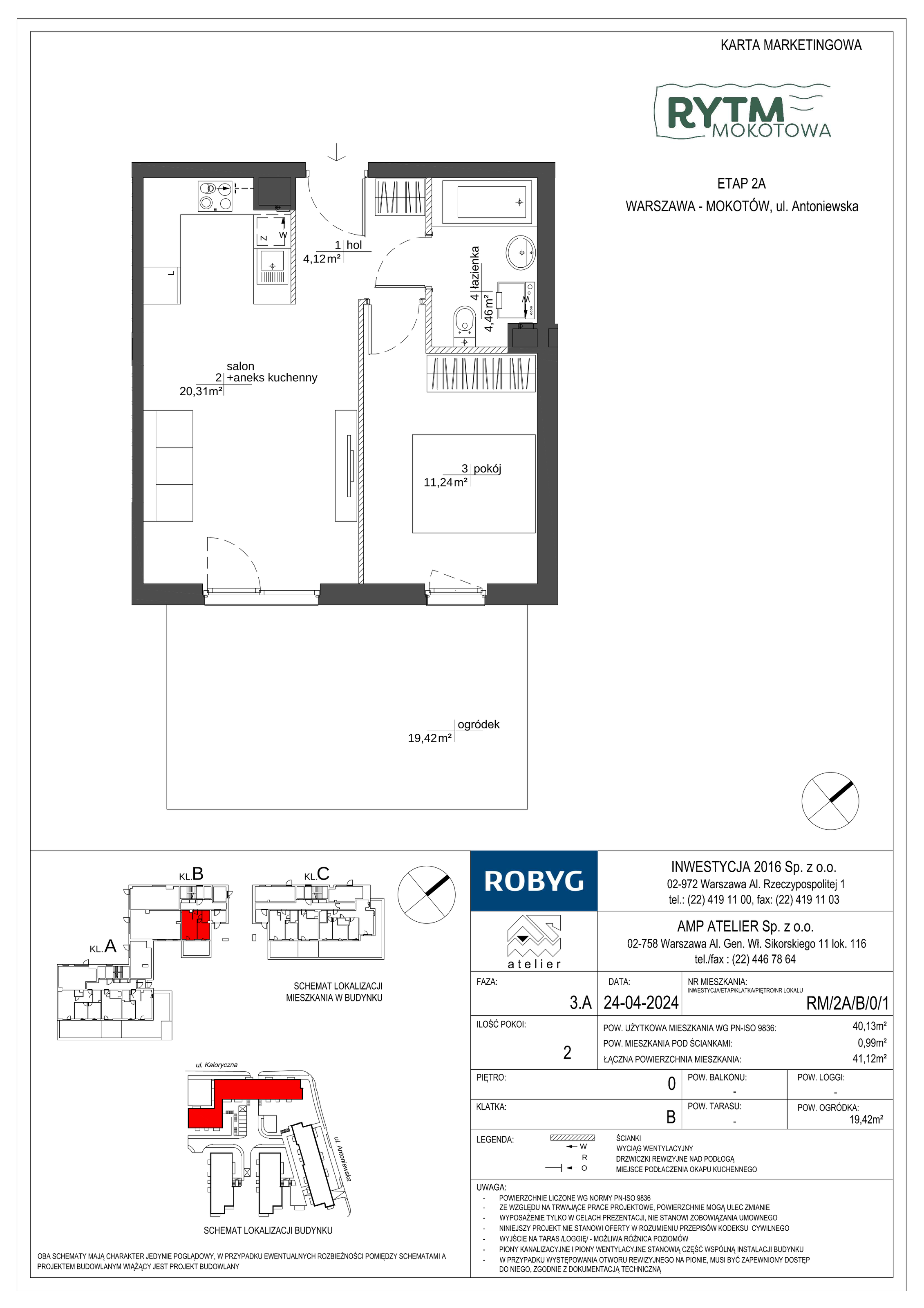 Mieszkanie 40,13 m², parter, oferta nr RM/2A/B/0/1, Rytm Mokotowa, Warszawa, Mokotów, Augustówka, ul. Antoniewska / Piramowicza-idx