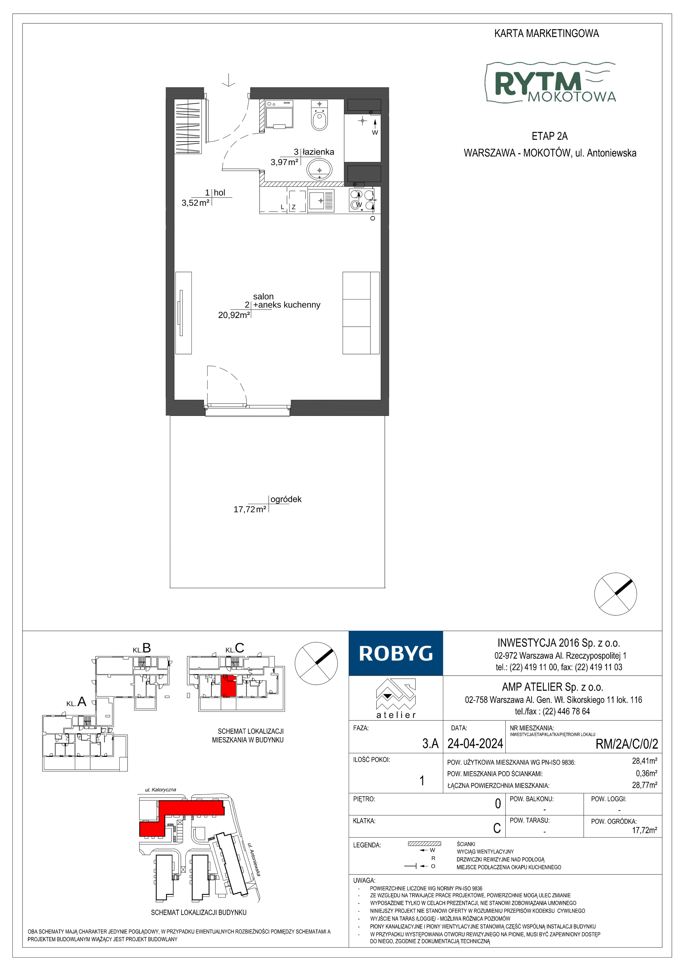 Mieszkanie 28,41 m², parter, oferta nr RM/2A/C/0/2, Rytm Mokotowa, Warszawa, Mokotów, Augustówka, ul. Antoniewska / Piramowicza-idx