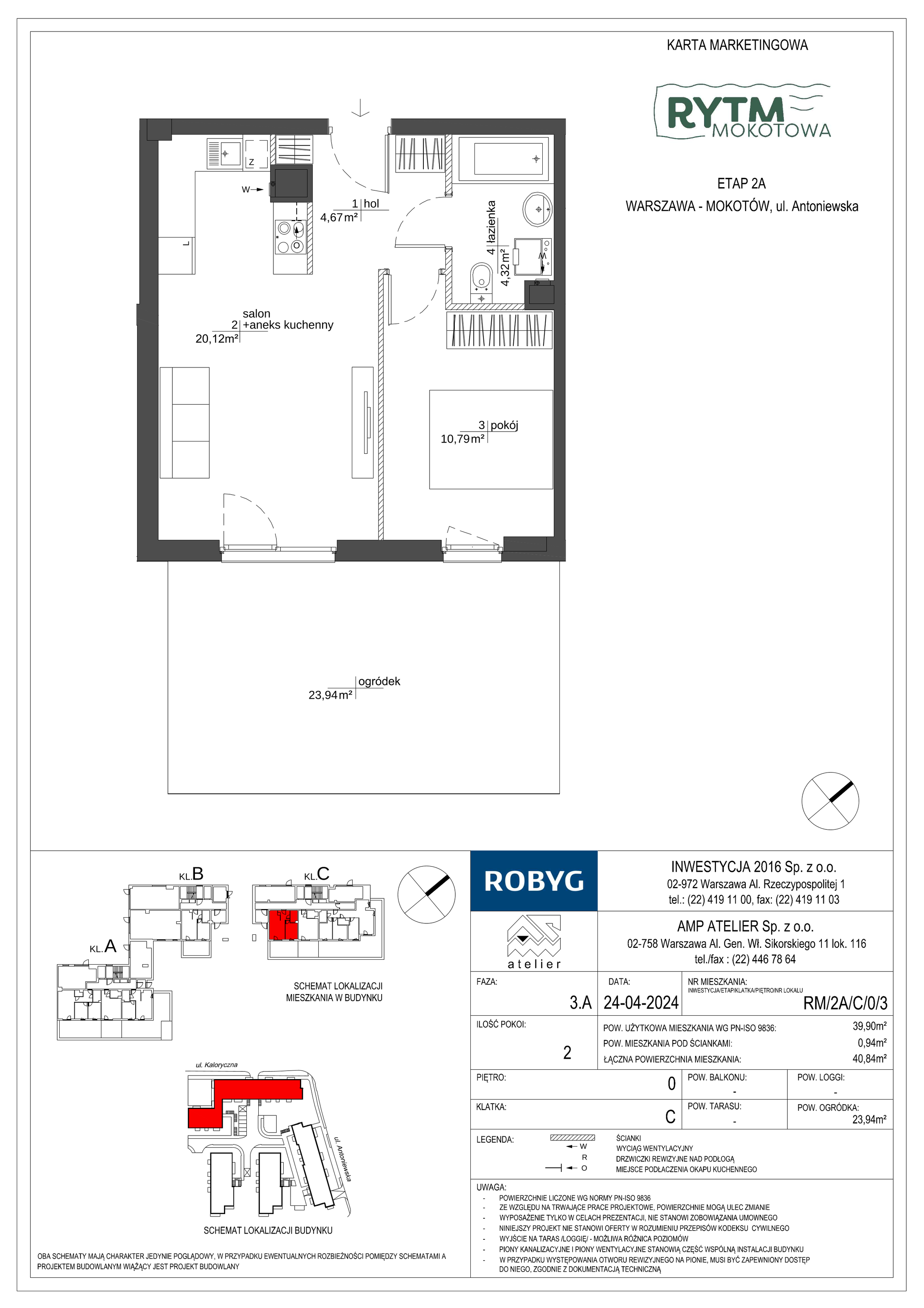 Mieszkanie 39,90 m², parter, oferta nr RM/2A/C/0/3, Rytm Mokotowa, Warszawa, Mokotów, Augustówka, ul. Antoniewska / Piramowicza-idx