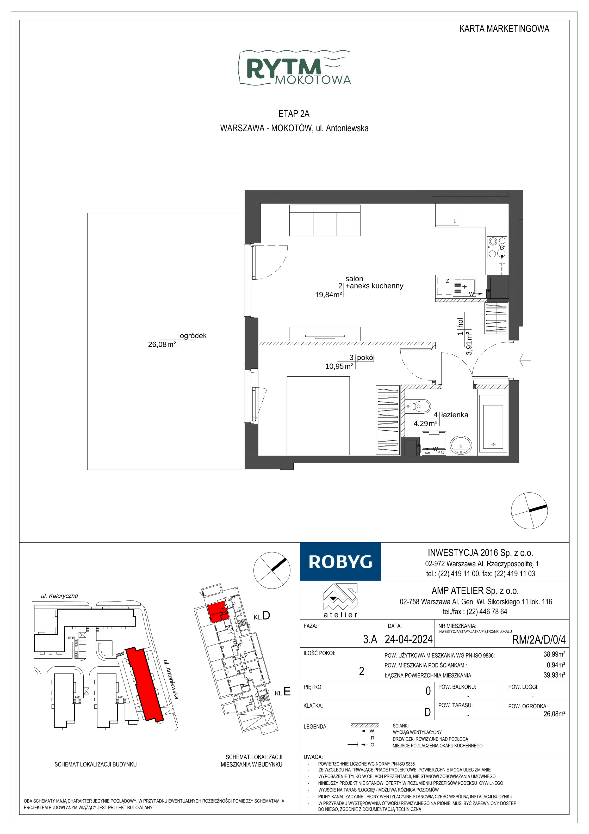 Mieszkanie 38,99 m², parter, oferta nr RM/2A/D/0/4, Rytm Mokotowa, Warszawa, Mokotów, Augustówka, ul. Antoniewska / Piramowicza-idx