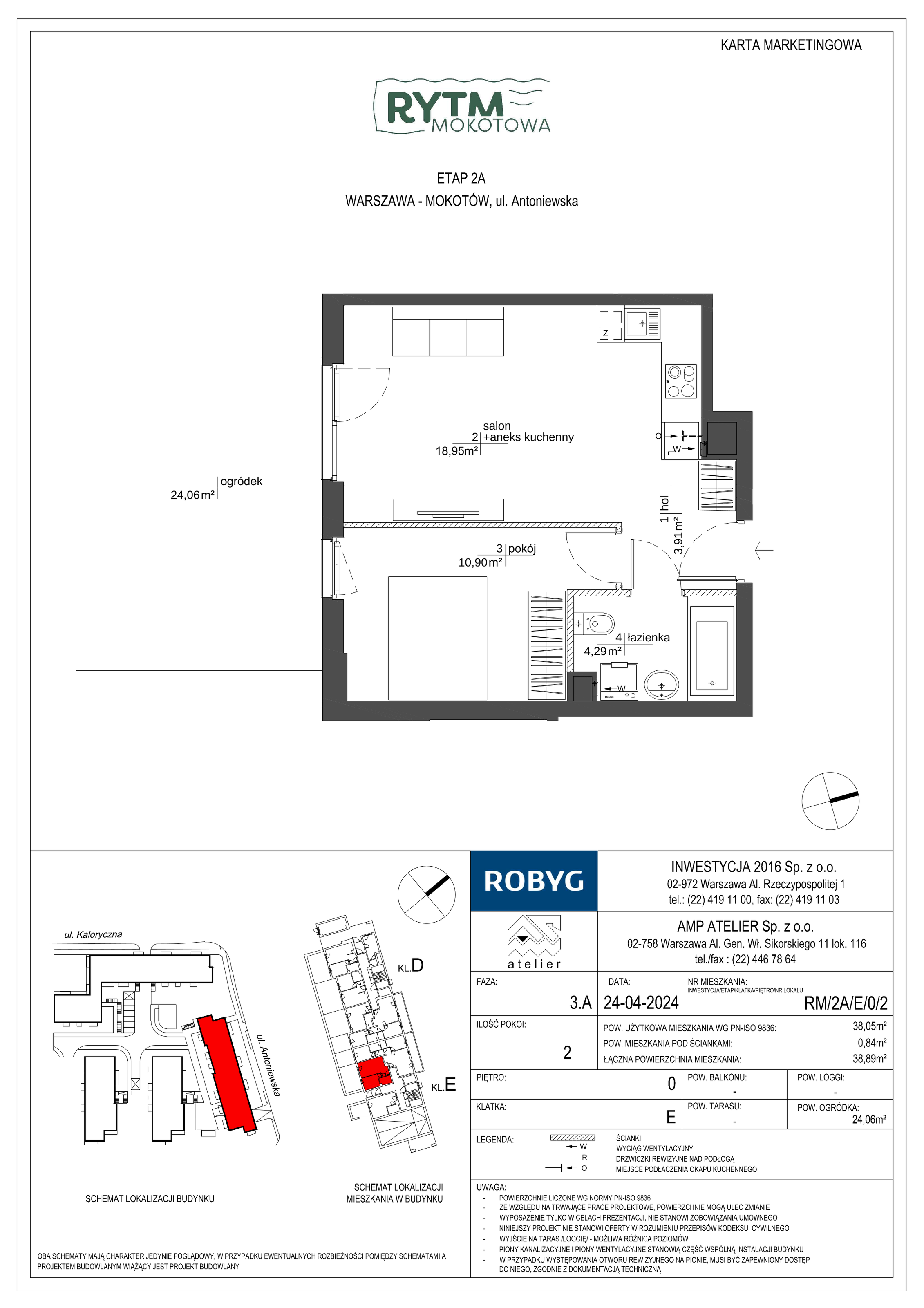 Mieszkanie 38,05 m², parter, oferta nr RM/2A/E/0/2, Rytm Mokotowa, Warszawa, Mokotów, Augustówka, ul. Antoniewska / Piramowicza-idx