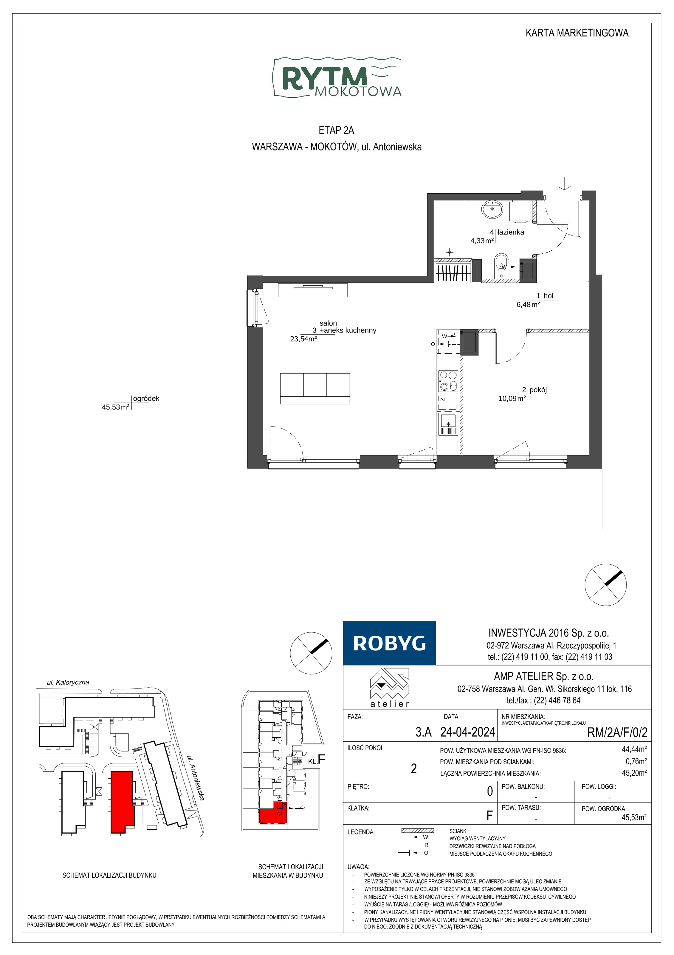 Mieszkanie 44,44 m², parter, oferta nr RM/2A/F/0/2, Rytm Mokotowa, Warszawa, Mokotów, Augustówka, ul. Antoniewska / Piramowicza-idx