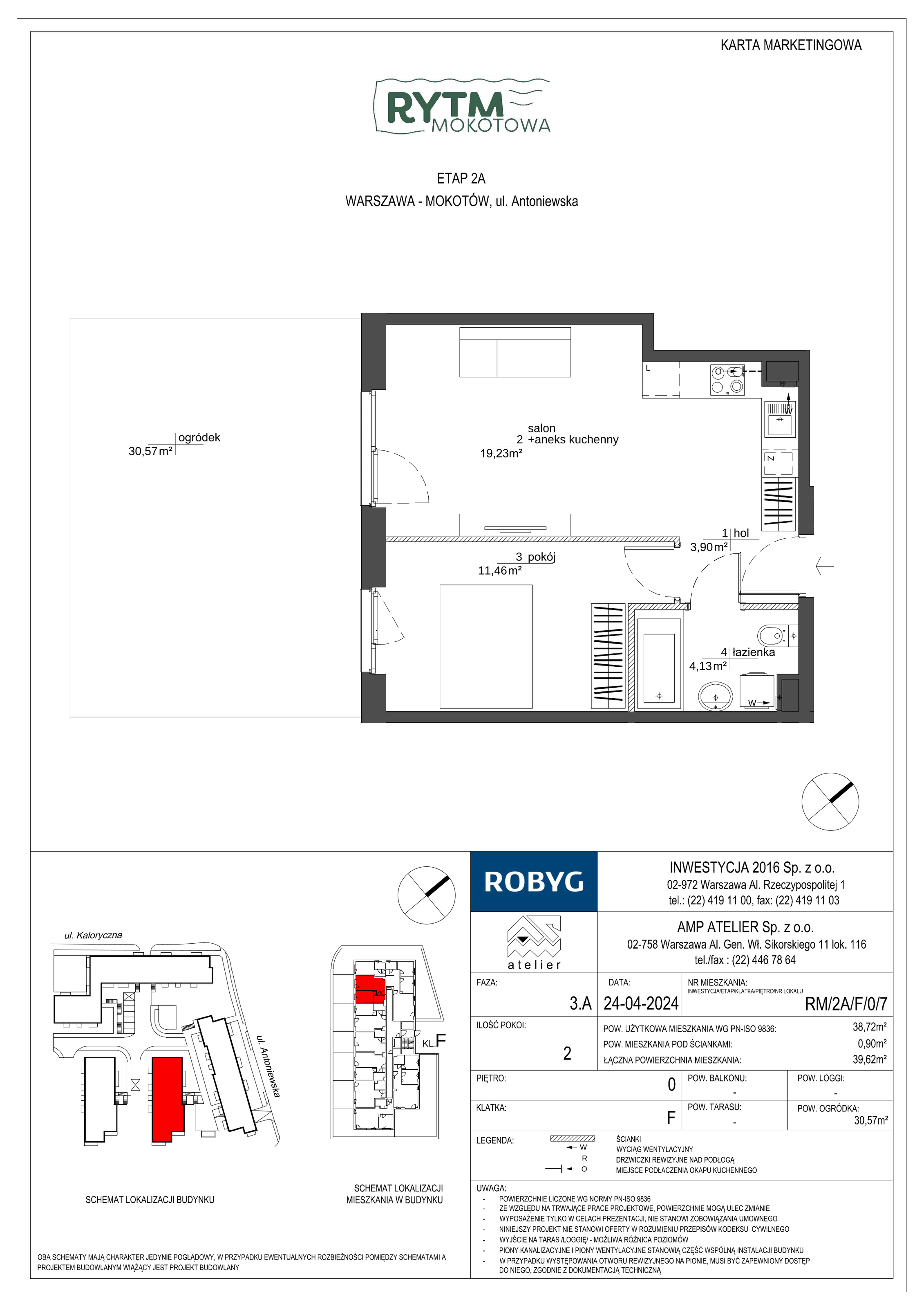 Mieszkanie 38,72 m², parter, oferta nr RM/2A/F/0/7, Rytm Mokotowa, Warszawa, Mokotów, Augustówka, ul. Antoniewska / Piramowicza-idx