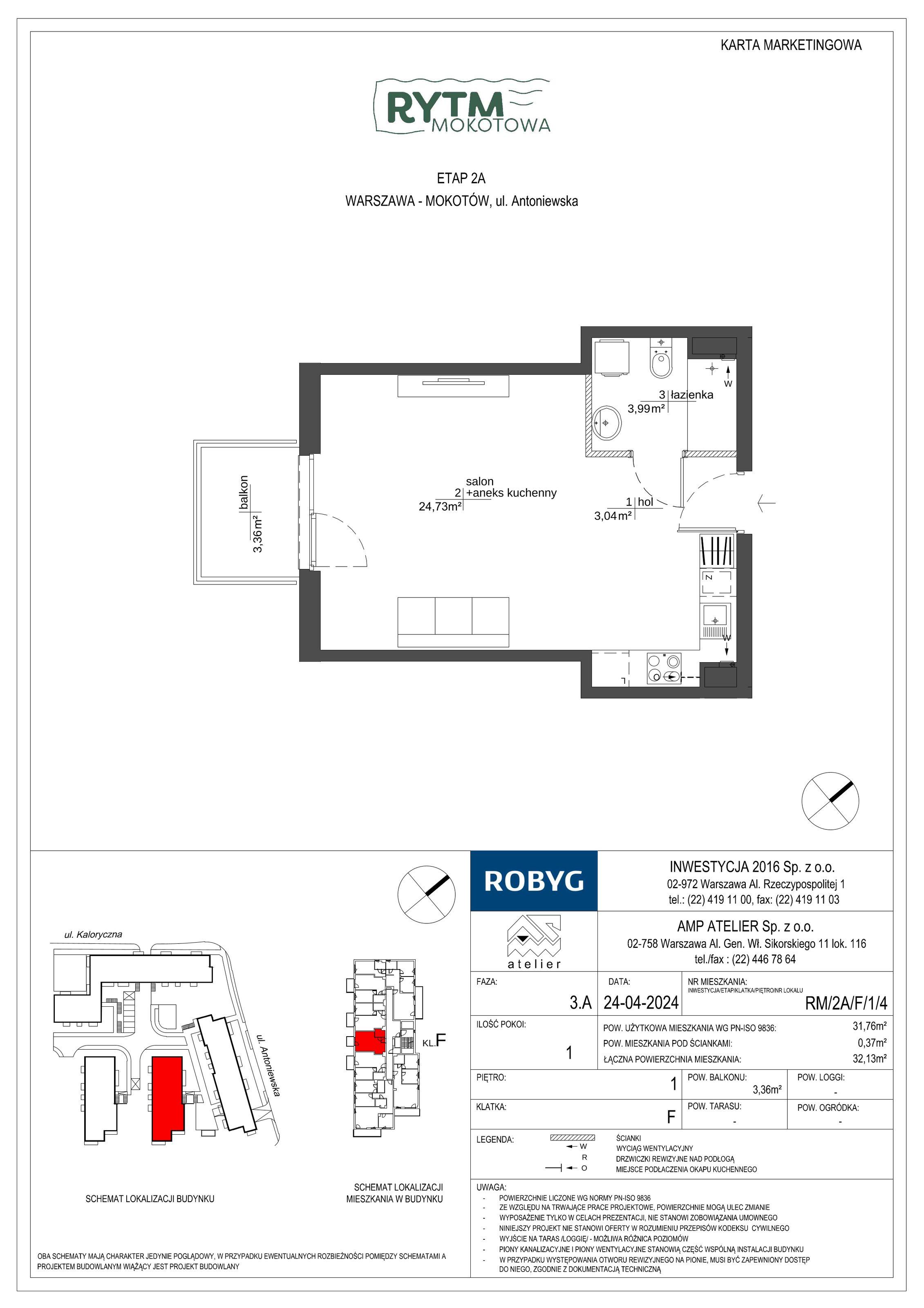 Mieszkanie 31,76 m², piętro 1, oferta nr RM/2A/F/1/4, Rytm Mokotowa, Warszawa, Mokotów, Augustówka, ul. Antoniewska / Piramowicza-idx