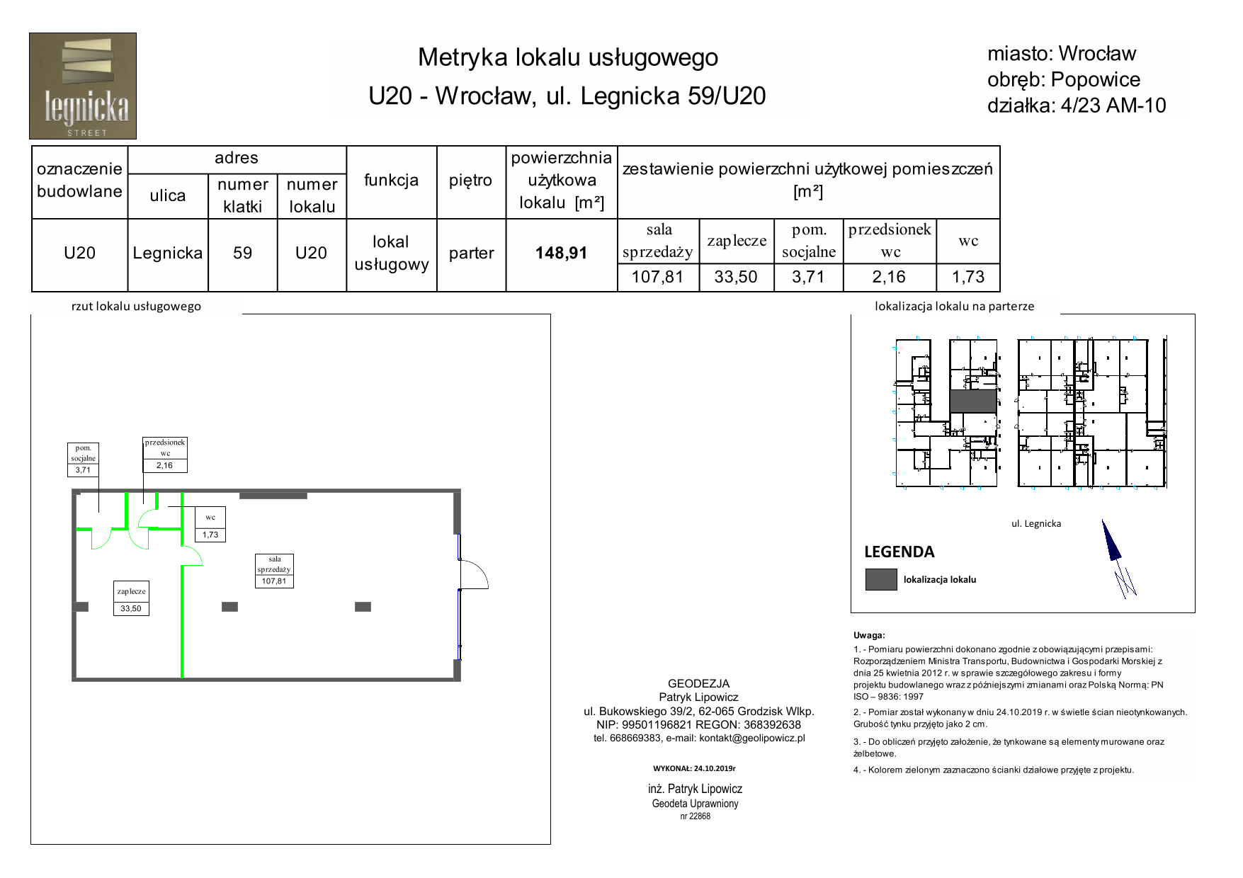 Biuro 148,91 m², oferta nr U20, Legnicka - lokale użytkowe, Wrocław, Pawłowice, ul. Legnicka 59-idx