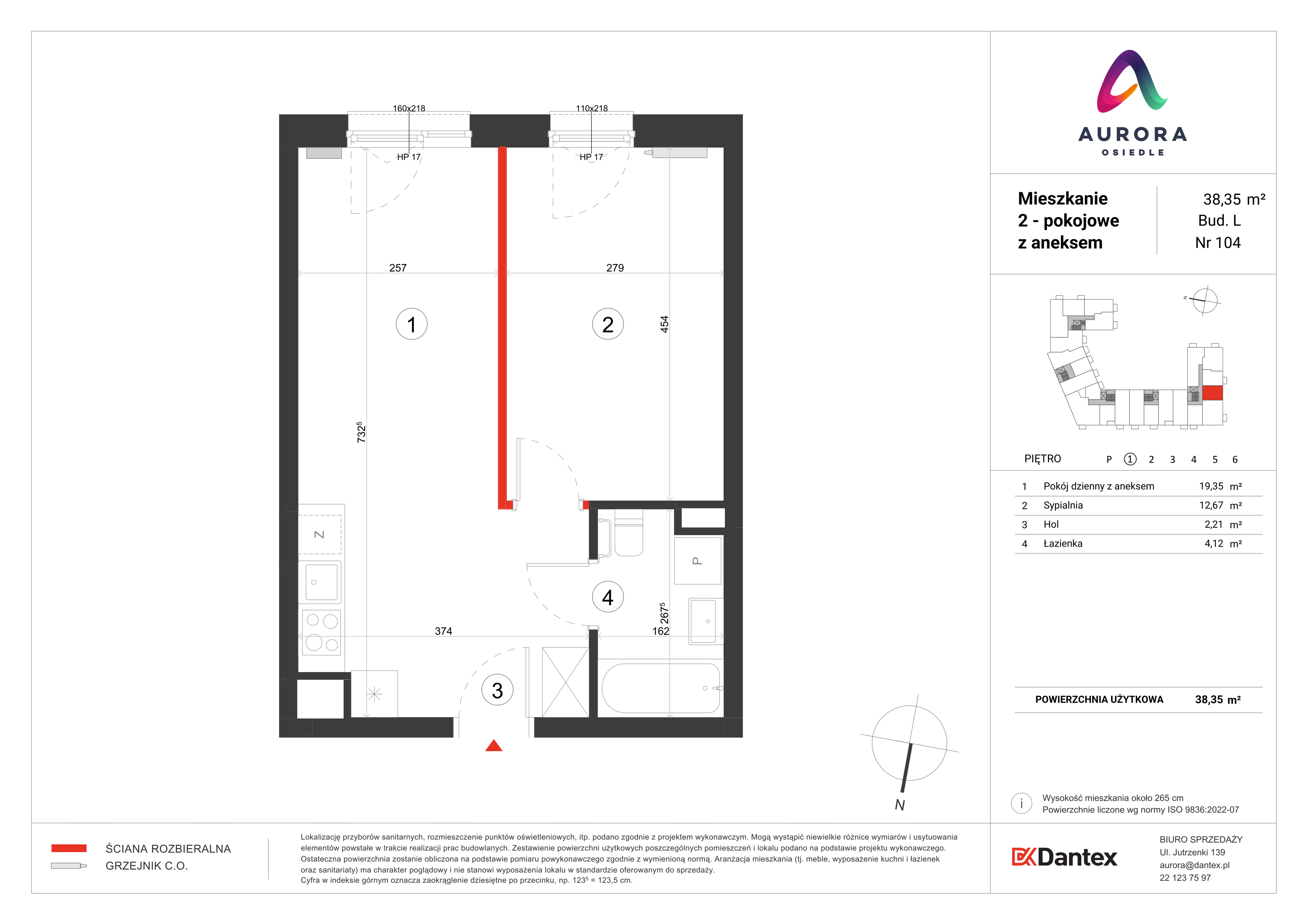 Mieszkanie 38,35 m², piętro 1, oferta nr L1/M104, Osiedle Aurora, Warszawa, Włochy, Raków, ul. Jutrzenki / Wschodu Słońca-idx