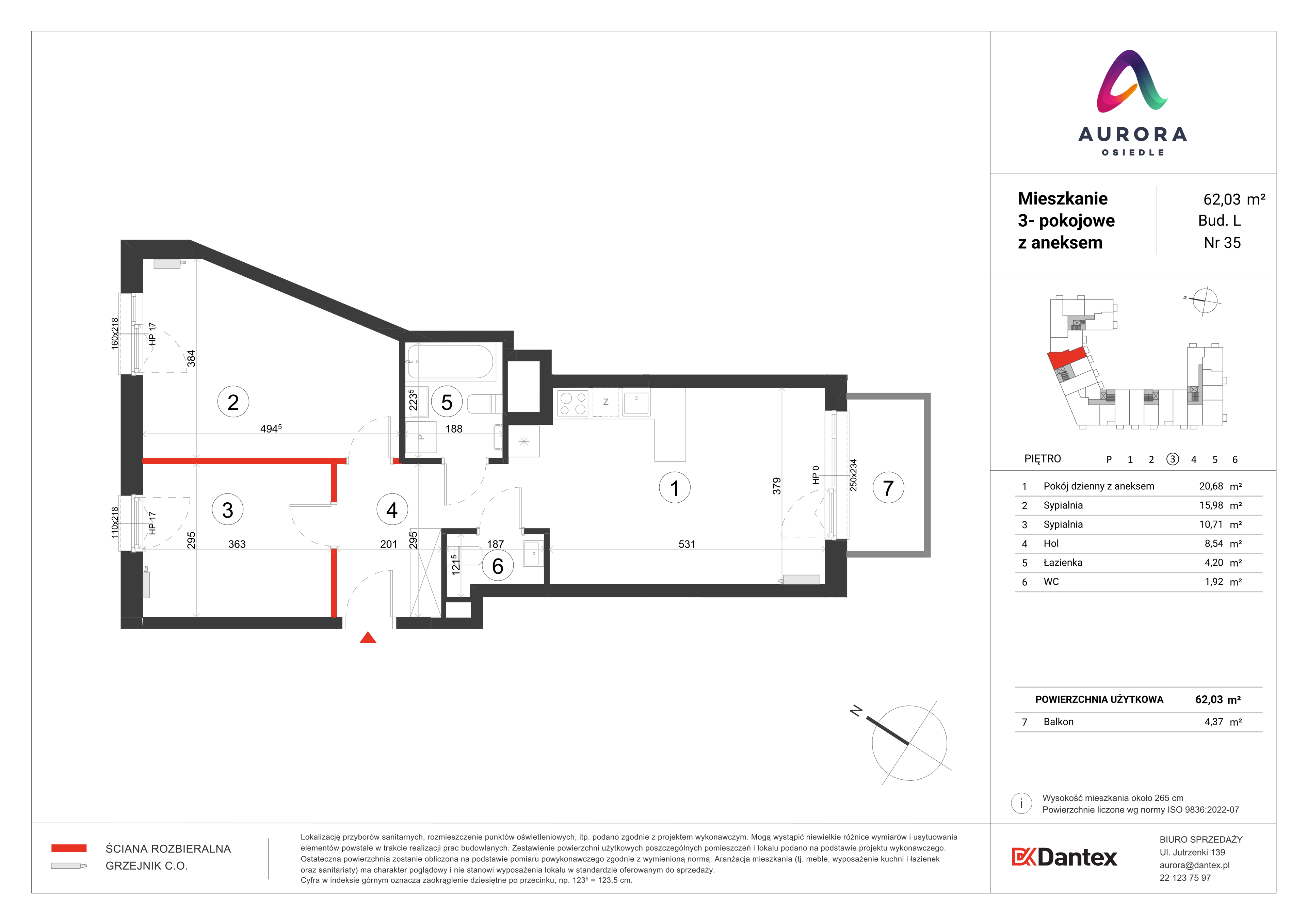 Mieszkanie 62,03 m², piętro 3, oferta nr L1/M035, Osiedle Aurora, Warszawa, Włochy, Raków, ul. Jutrzenki / Wschodu Słońca-idx