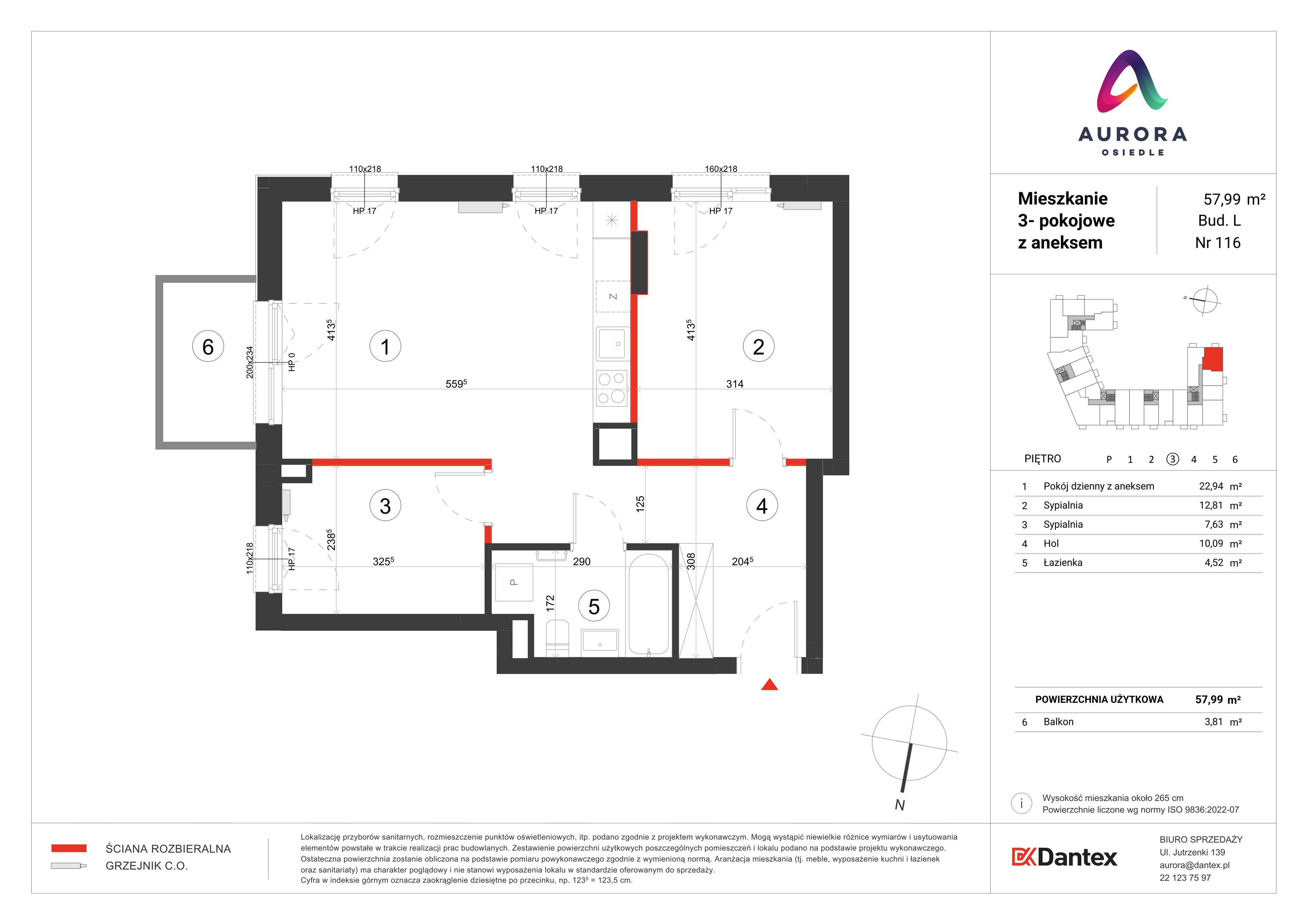 Mieszkanie 57,99 m², piętro 3, oferta nr L1/M116, Osiedle Aurora, Warszawa, Włochy, Raków, ul. Jutrzenki / Wschodu Słońca-idx