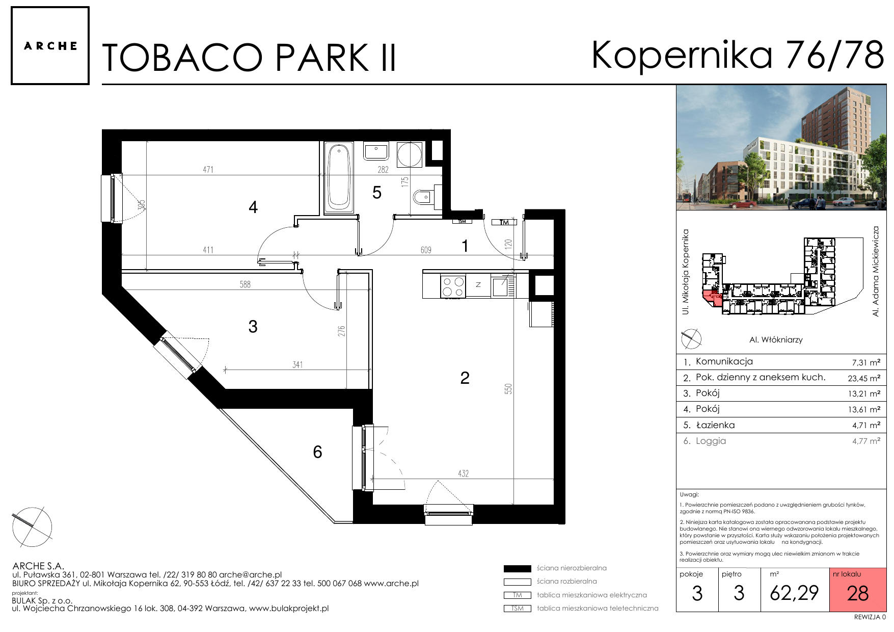 Mieszkanie 62,29 m², piętro 3, oferta nr 28, Tobaco Park II, Łódź, Polesie, Stare Polesie, ul. Mikołaja Kopernika-idx