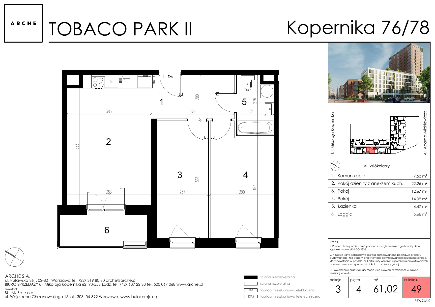 Mieszkanie 61,02 m², piętro 4, oferta nr 49, Tobaco Park II, Łódź, Polesie, Stare Polesie, ul. Mikołaja Kopernika-idx