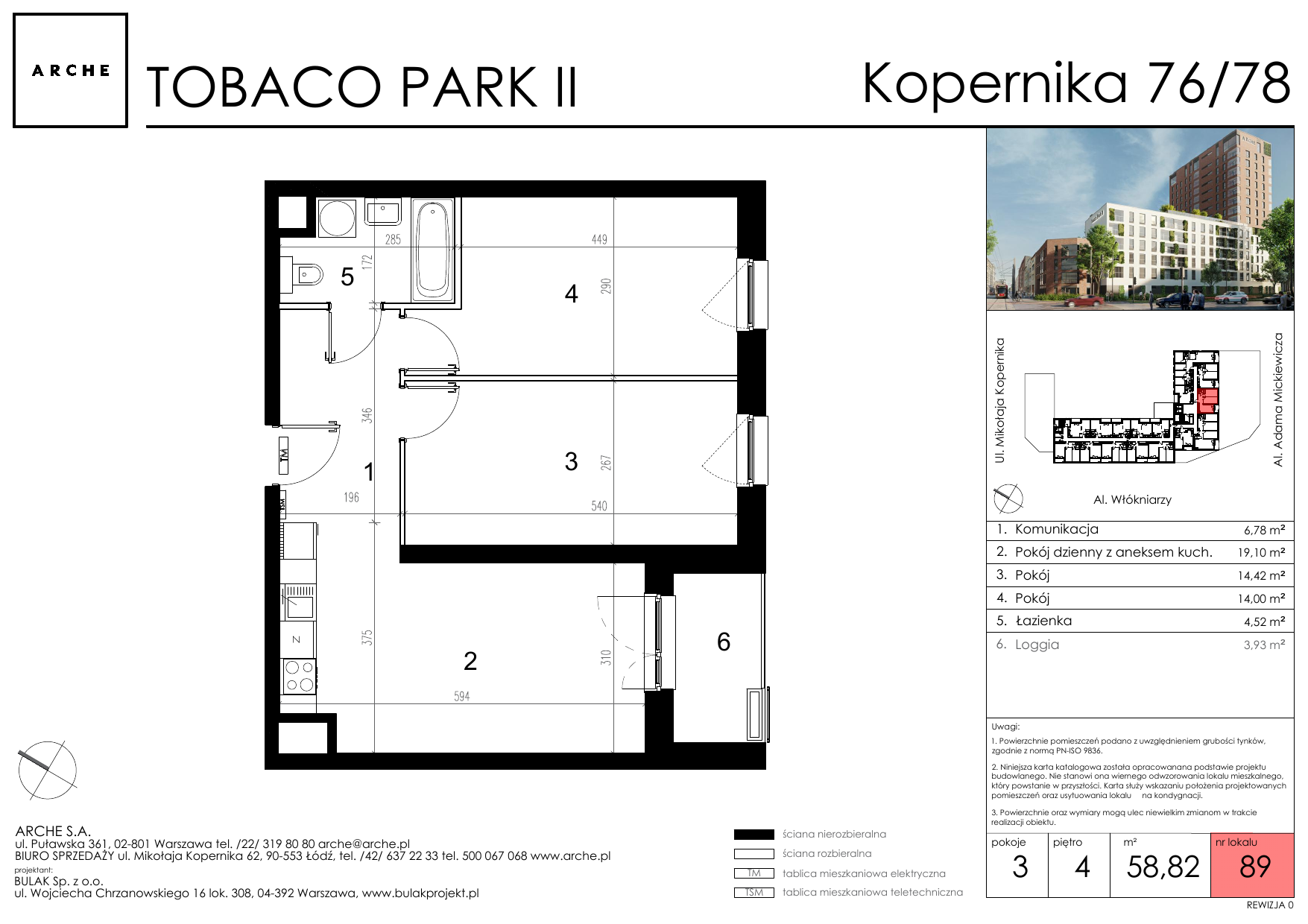 Mieszkanie 58,82 m², piętro 4, oferta nr 89, Tobaco Park II, Łódź, Polesie, Stare Polesie, ul. Mikołaja Kopernika-idx