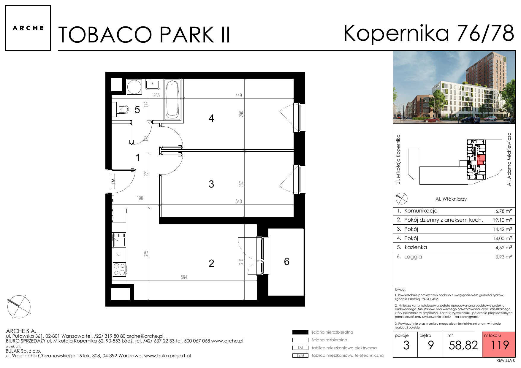 Mieszkanie 58,82 m², piętro 9, oferta nr 119, Tobaco Park II, Łódź, Polesie, Stare Polesie, ul. Mikołaja Kopernika-idx