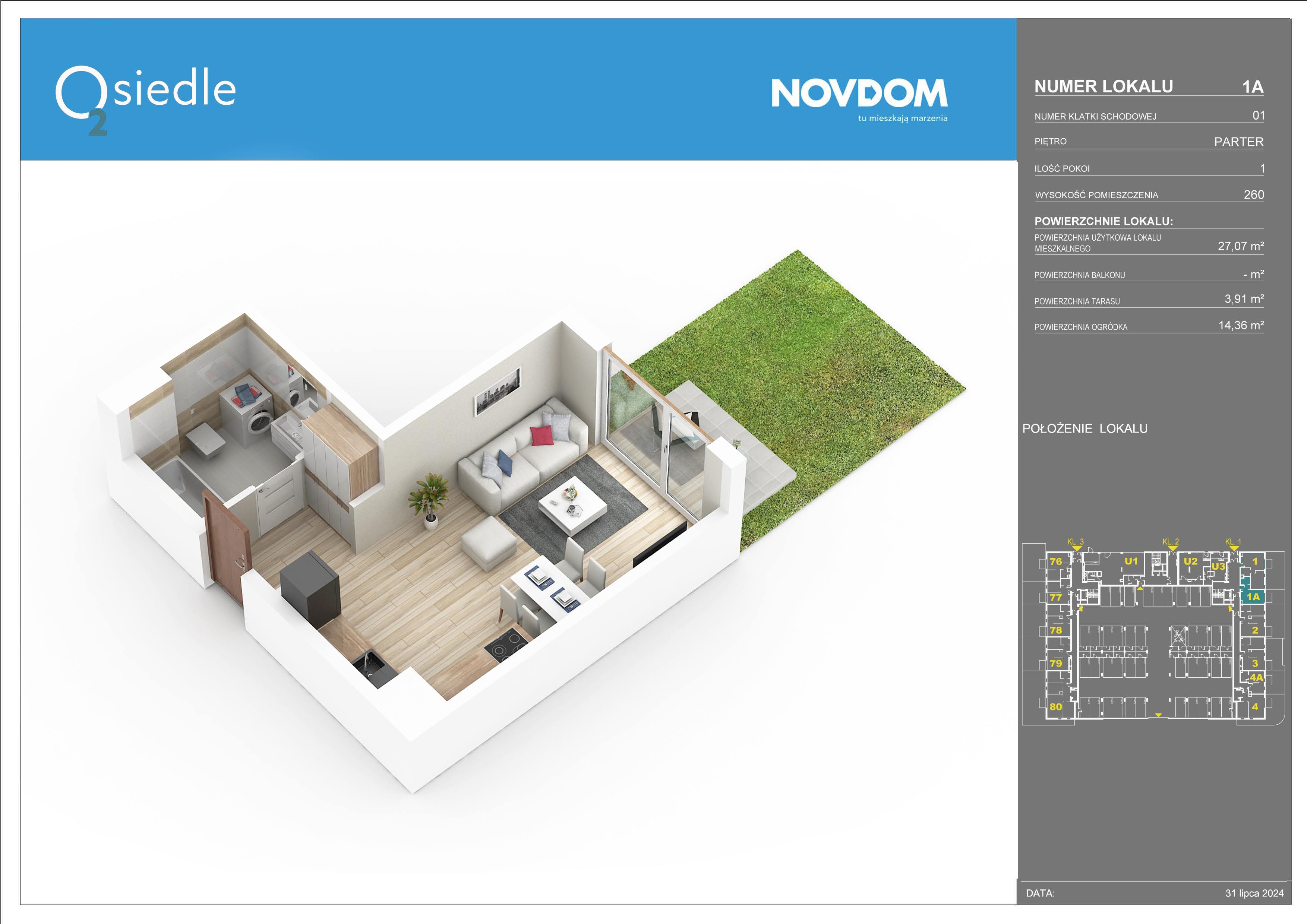 Apartament 27,07 m², parter, oferta nr 1a, Osiedle O2, Płońsk, ul. Klonowa-idx