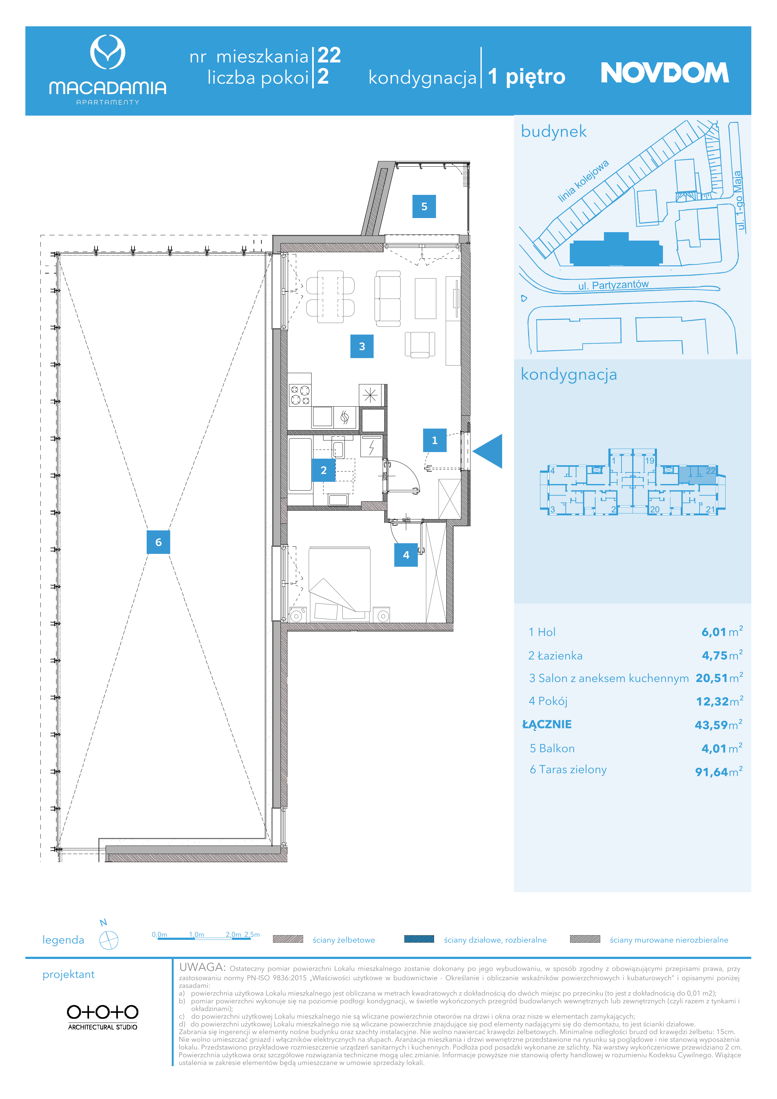 Apartament 43,65 m², piętro 1, oferta nr 1/22, Apartamenty Macadamia, Olsztyn, Śródmieście, ul. 1 Maja-idx