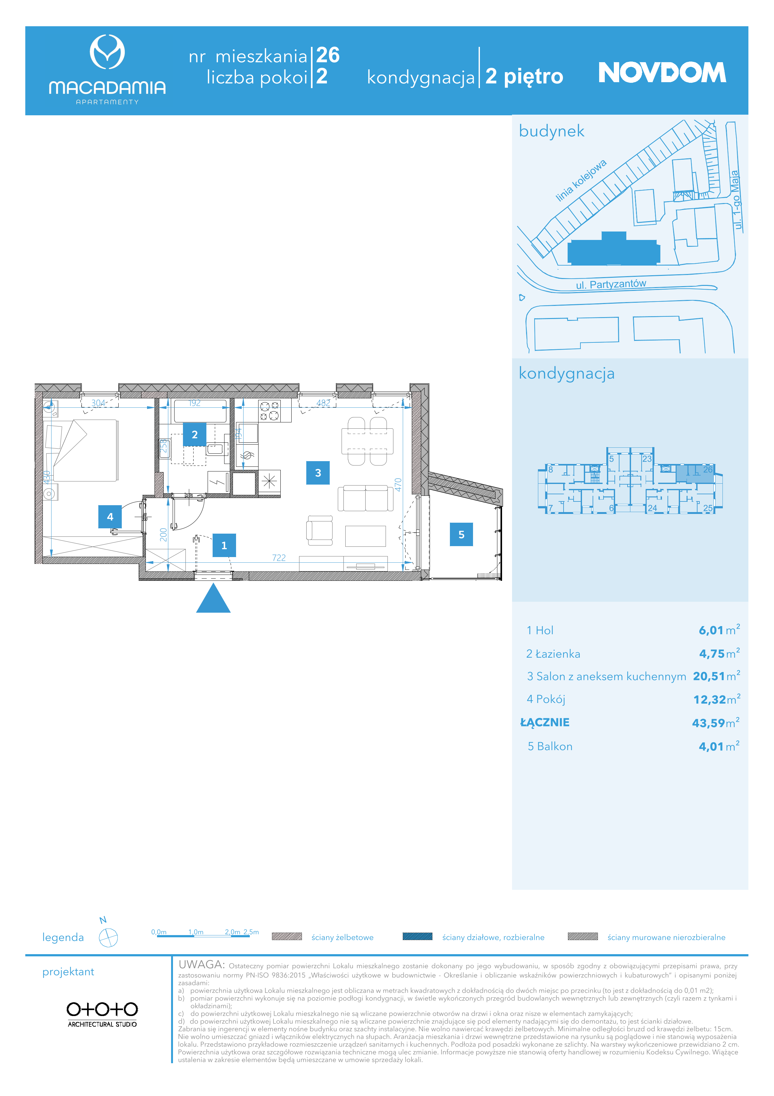 Apartament 43,65 m², piętro 2, oferta nr 1/26, Apartamenty Macadamia, Olsztyn, Śródmieście, ul. 1 Maja-idx