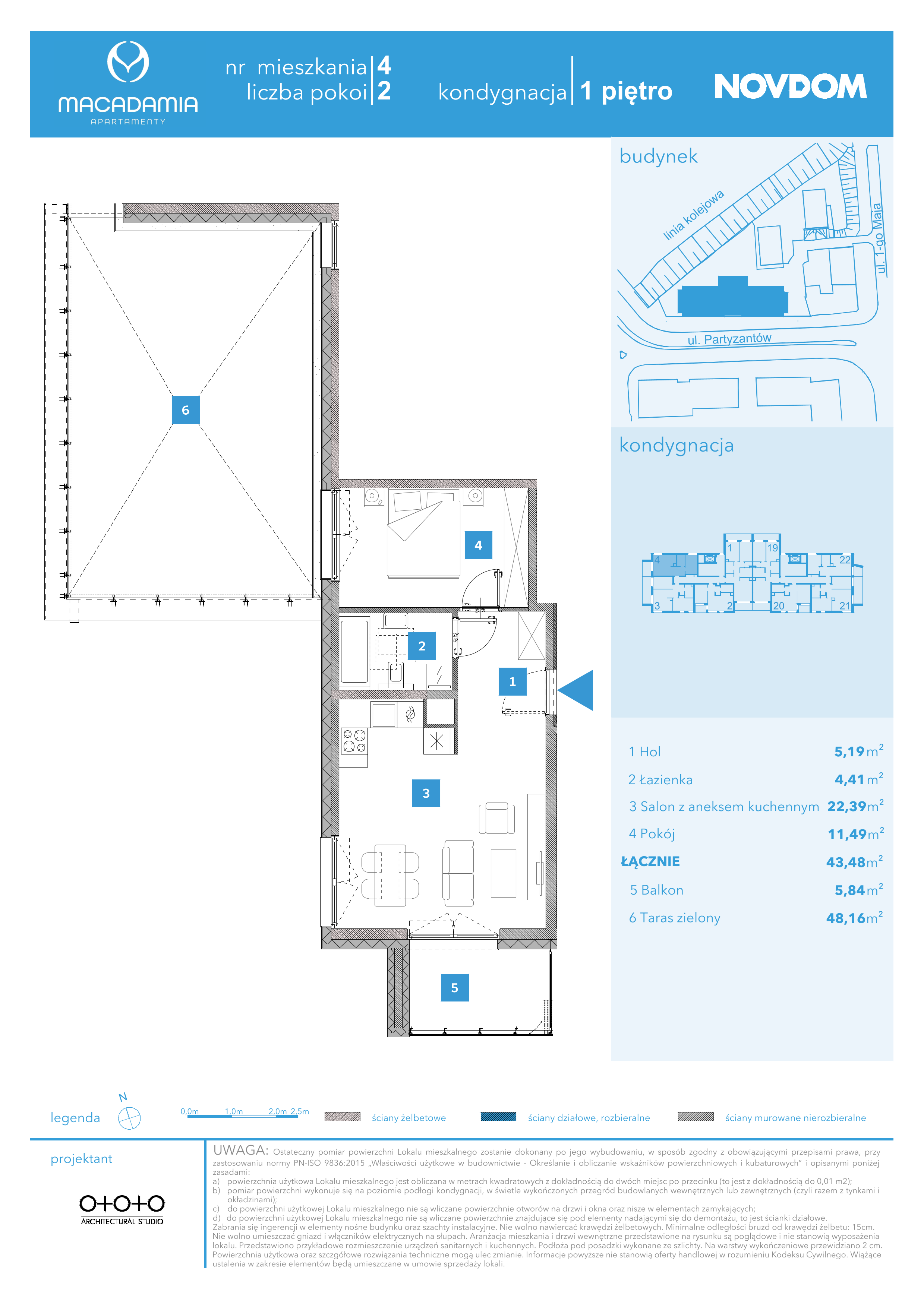 Apartament 43,48 m², piętro 1, oferta nr 1/4, Apartamenty Macadamia, Olsztyn, Śródmieście, ul. 1 Maja-idx